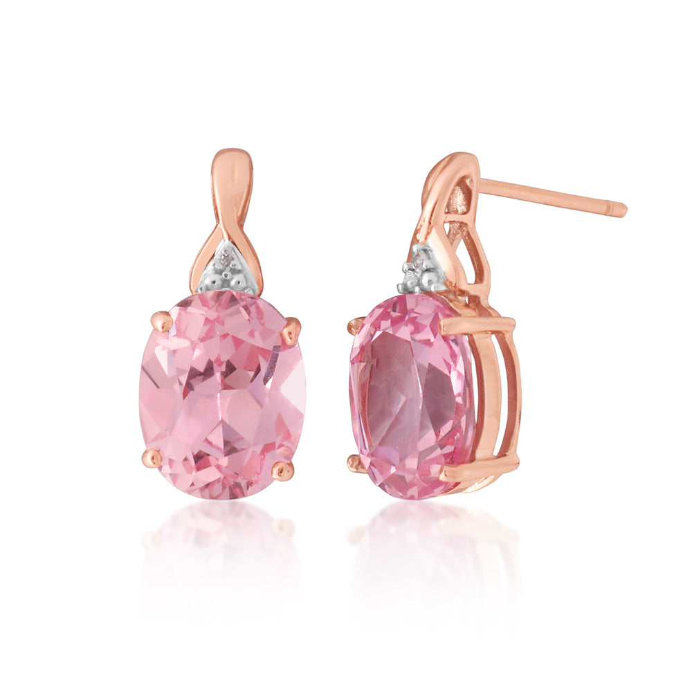 9ct Rose Gold Peach Sapphire & Diamond Stud Earrings for Women - Perfect for Weddings, Parties & Everyday Elegance