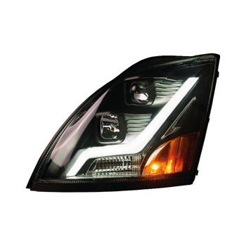 Volvo VN VNL Black Housing Headlights with LED Light Bar - Complete Set for Both Sides | Durable Replacement for Truck & Night Driving