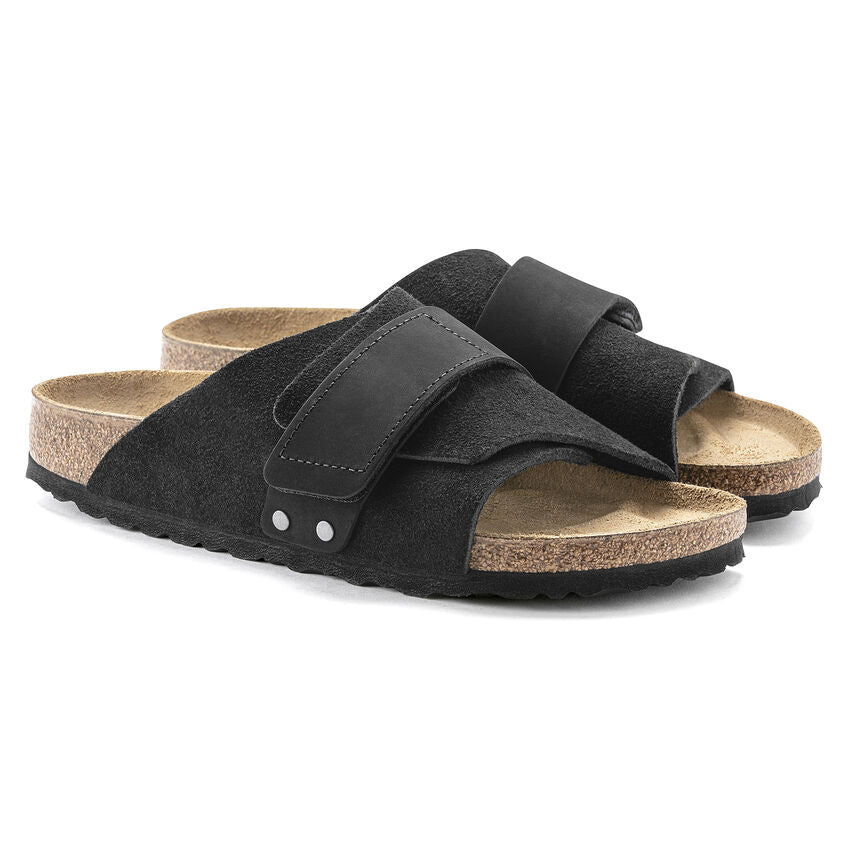 Birkenstock Kyoto Nubuck Leather Sandals for Women - Black Suede Comfort Footwear | Perfect for Summer Walking, Beach Outings & Casual Wear