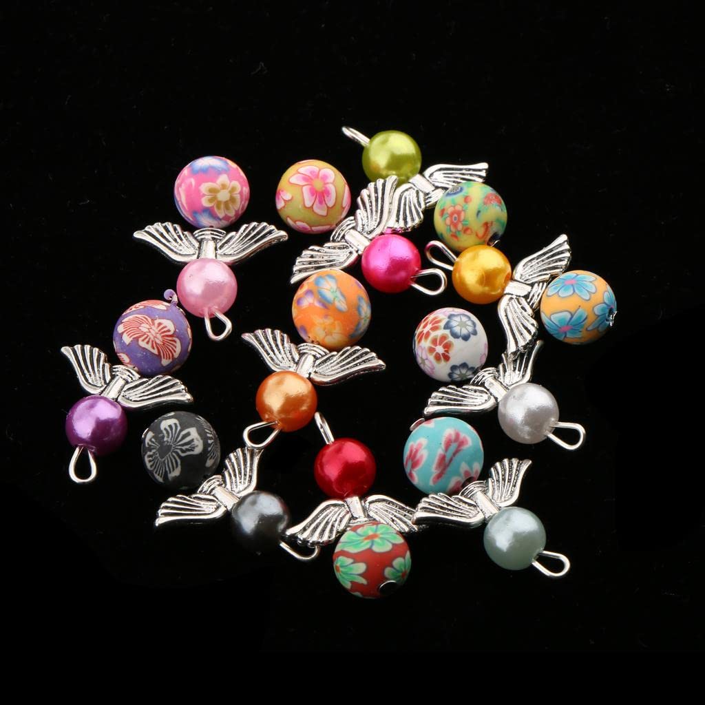40PCS Handmade Fairy Angel Charms with Pearl Beads & Wings for DIY Jewelry Making - Perfect for Necklaces, Bracelets, Scrapbooking and Gift Decorations