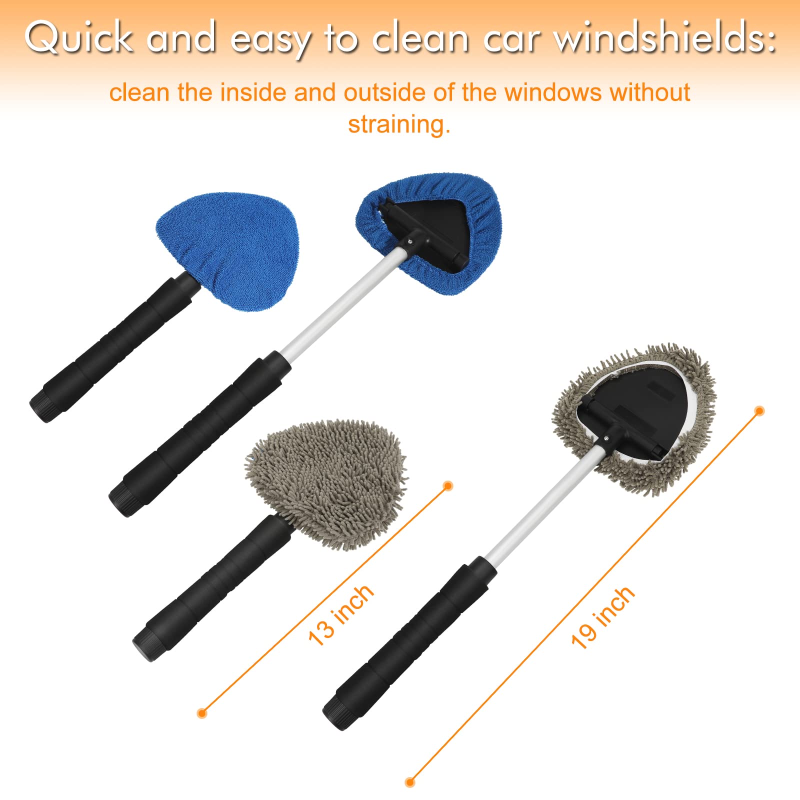 JOYFUL&HOPEFUL Car Windshield Cleaner Tool - Extendable Handle Interior Windshield Cleaner with Microfiber & Chenille Pads | Anti-Fog, Streak-Free Cleaning for Cars, Trucks & SUVs | Perfect for Winter Frost & Summer Bugs Removal