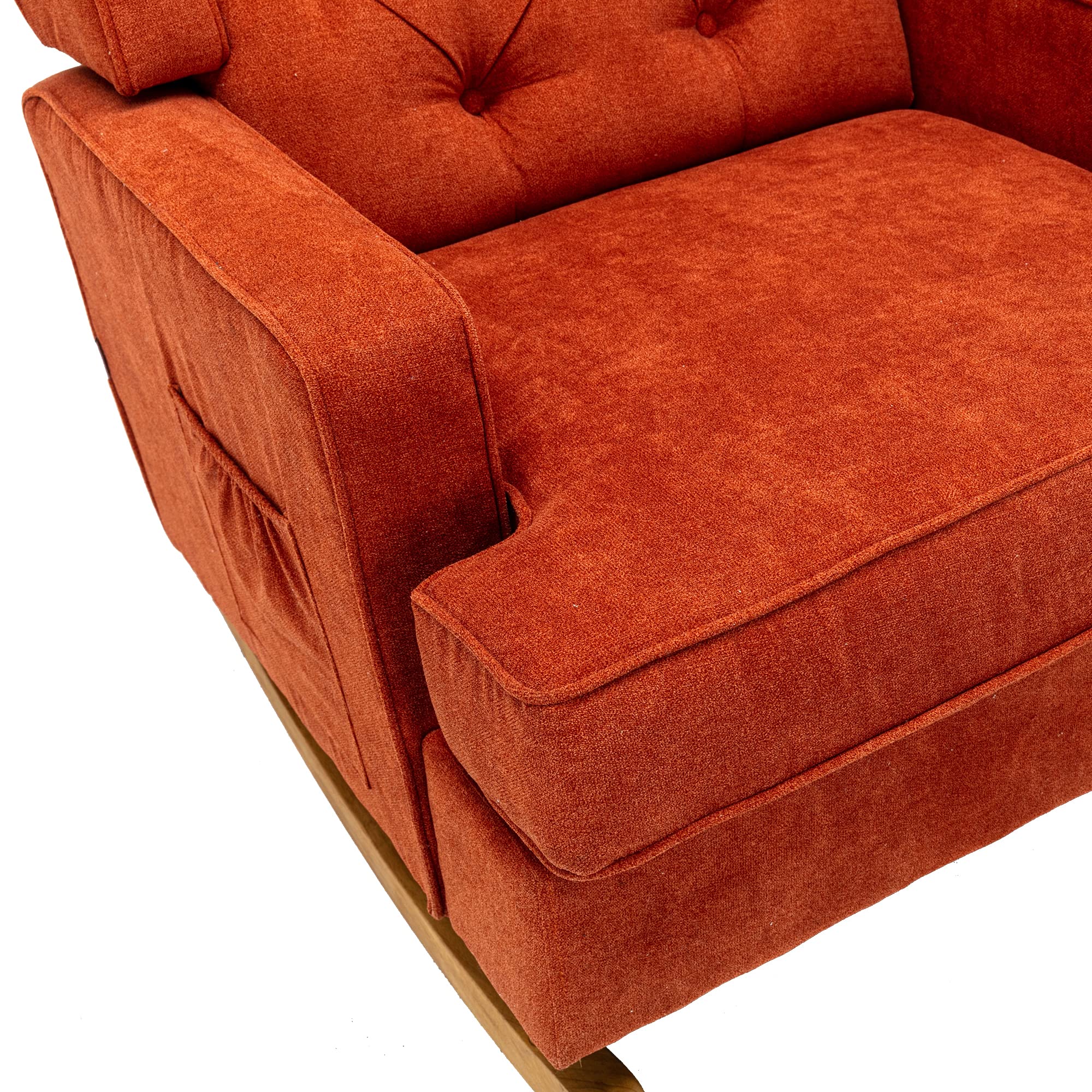 SSLine Upholstered Solid Wood Rocking Chair - Mid-Century Modern Comfortable Nursery Glider Rocker for Living Room, Bedroom & Office - Perfect for Relaxing, Nursing & Reading (Orange)