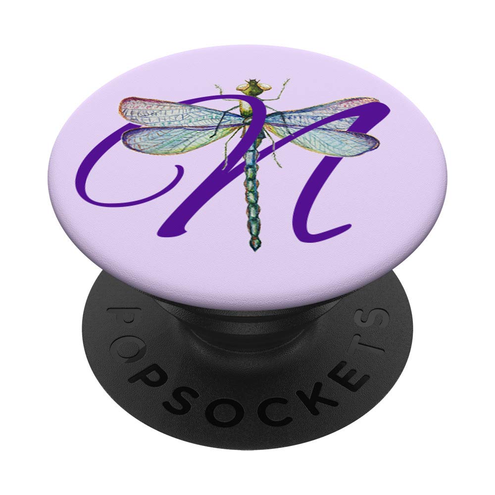 Purple Alphabet Letter N Initial with Dragonfly on Lilac PopSockets PopGrip - Swappable Phone & Tablet Grip for iPhone, Samsung, iPad - Perfect for Work, Travel & Everyday Use