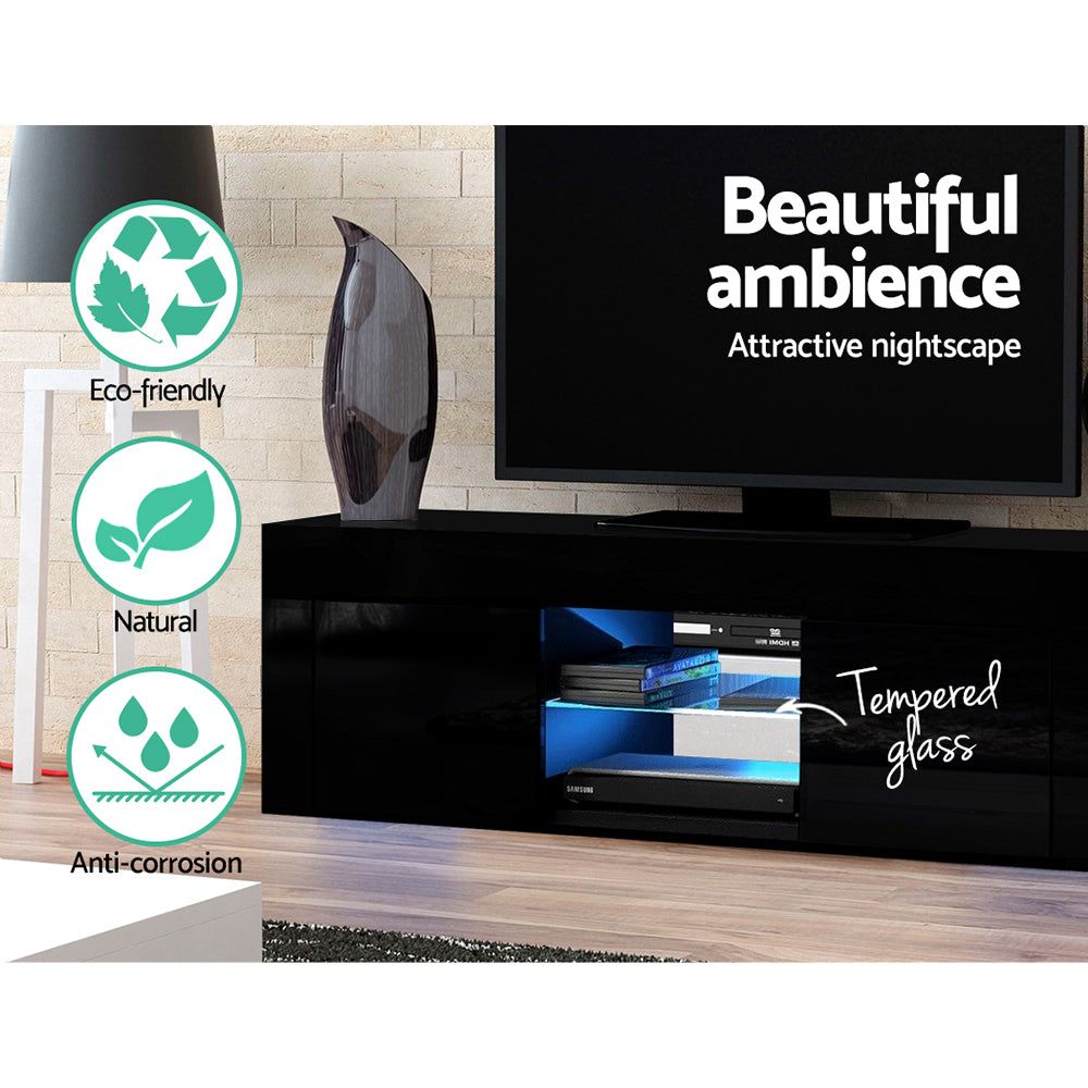 Artiss 130cm Black Angus Entertainment TV Stand with LED Lighting - Perfect for Living Room, Bedroom, and Home Theater Setup