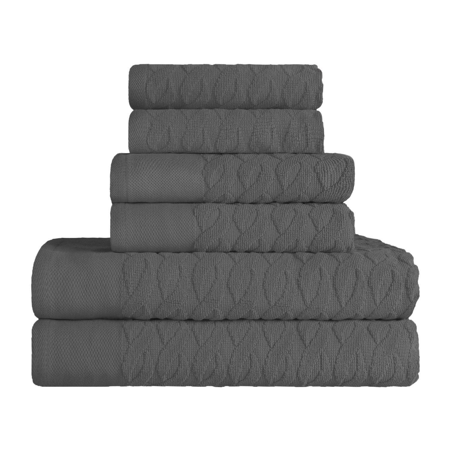 Premium 6-Piece Turkish Cotton Herringbone Jacquard Towel Set - Ultra Soft & Absorbent Bath Towels, Hand Towels & Washcloths - Luxury Spa & Bathroom Essentials for Home, Hotel & Gifts
