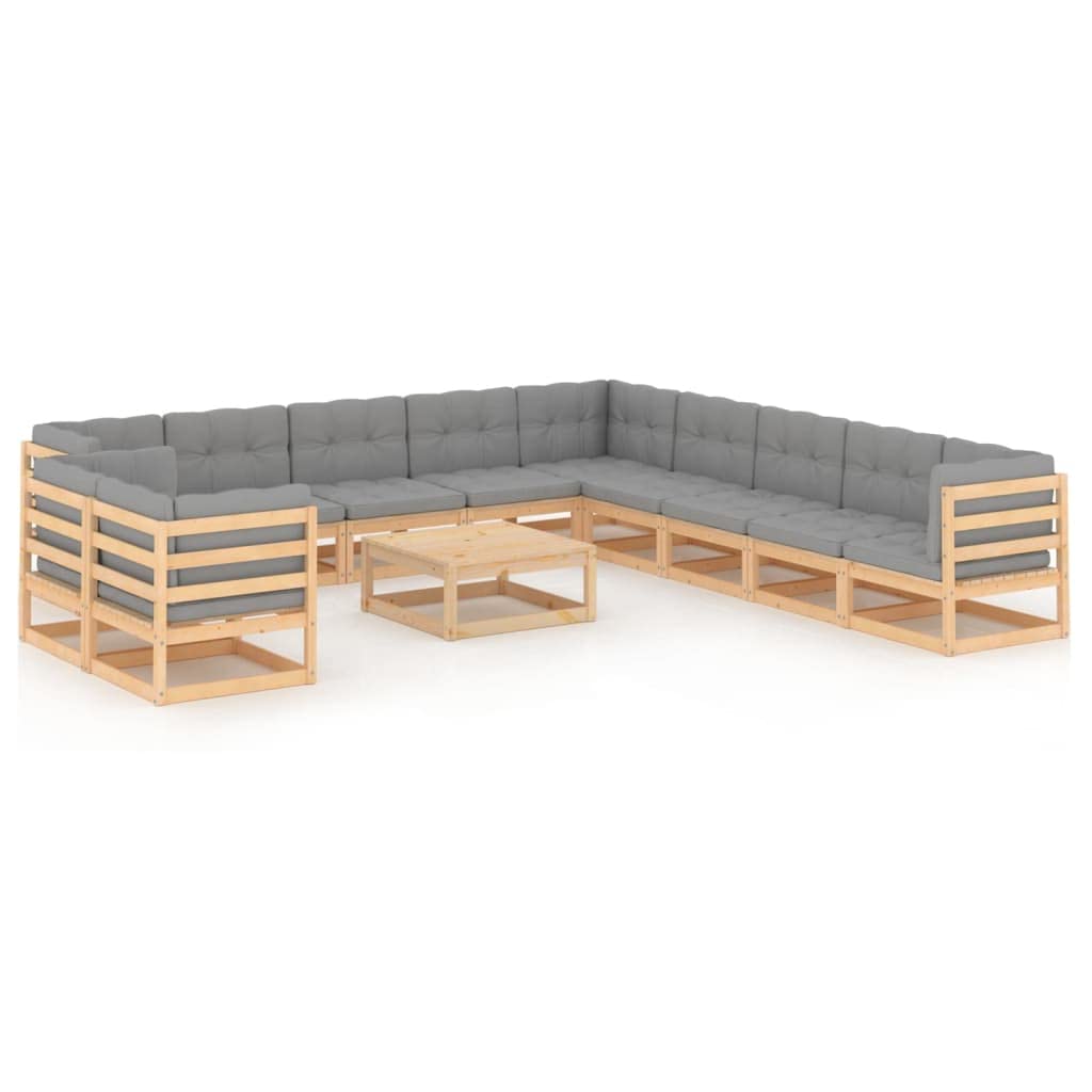 12-Piece Patio Lounge Set - Outdoor Garden Furniture with Cushions & Coffee Table - Retro Style Solid Pine Wood Sectional Sofa for Backyard, Poolside & Patio Relaxation