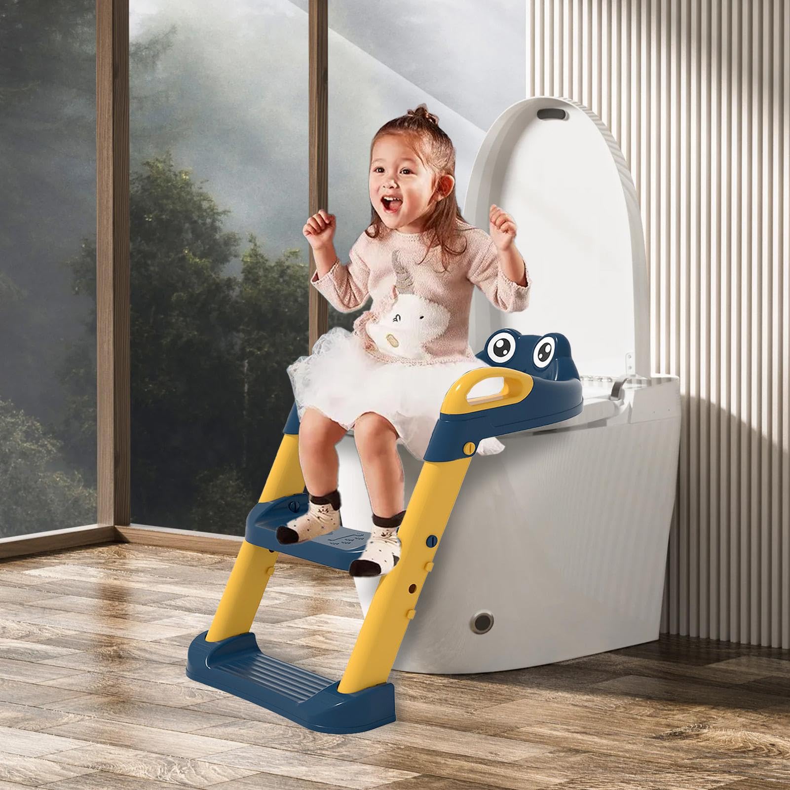 Foldable Anti-Slip Toddler Toilet Training Seat with Adjustable Steps - Potty Training Seat for Boys & Girls Ages 1-3 Years - Perfect for Bathroom Safety & Early Childhood Development