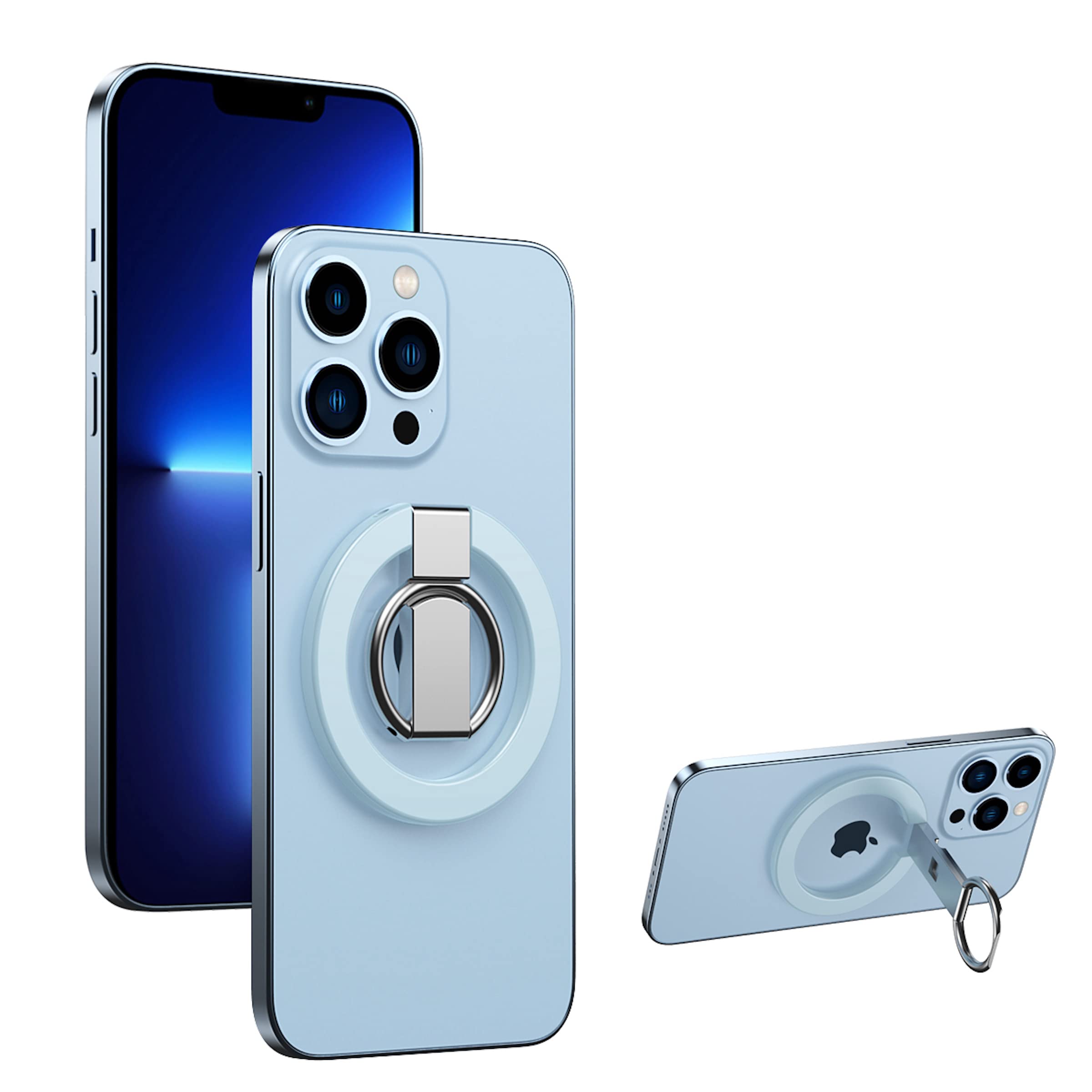 MagSafe Phone Ring Holder for iPhone 12/13/14 Pro Max Mini | Detachable Metal Grip Stand for Secure Holding & Selfies (Sierra Blue)
