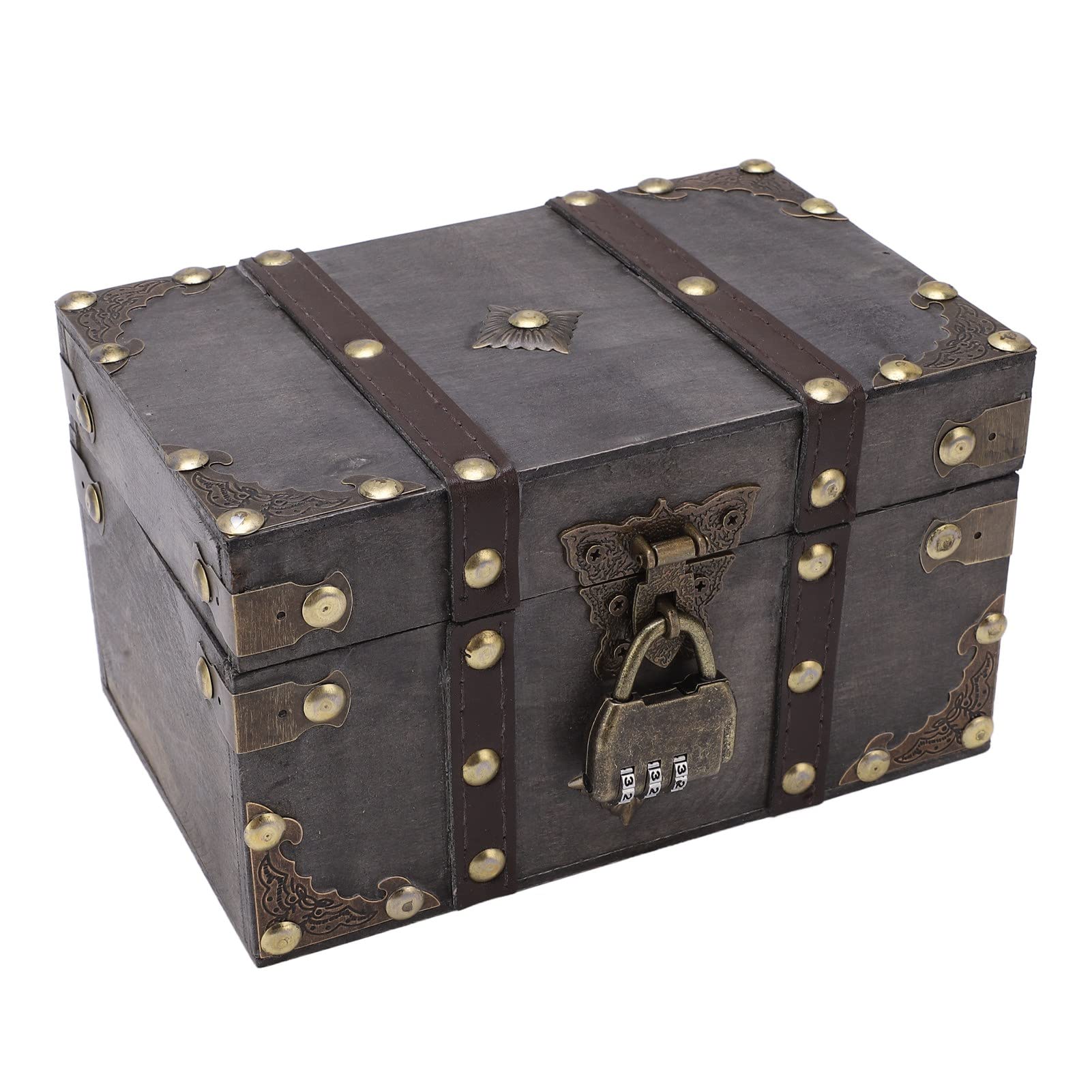 Vintage Wooden Treasure Chest with Coded Lock - Decorative Jewelry Storage Box for Home Decor, Photo Props & Gift Giving - Perfect for Safekeeping Valuables, Organizing Trinkets & Enhancing Vintage Décor