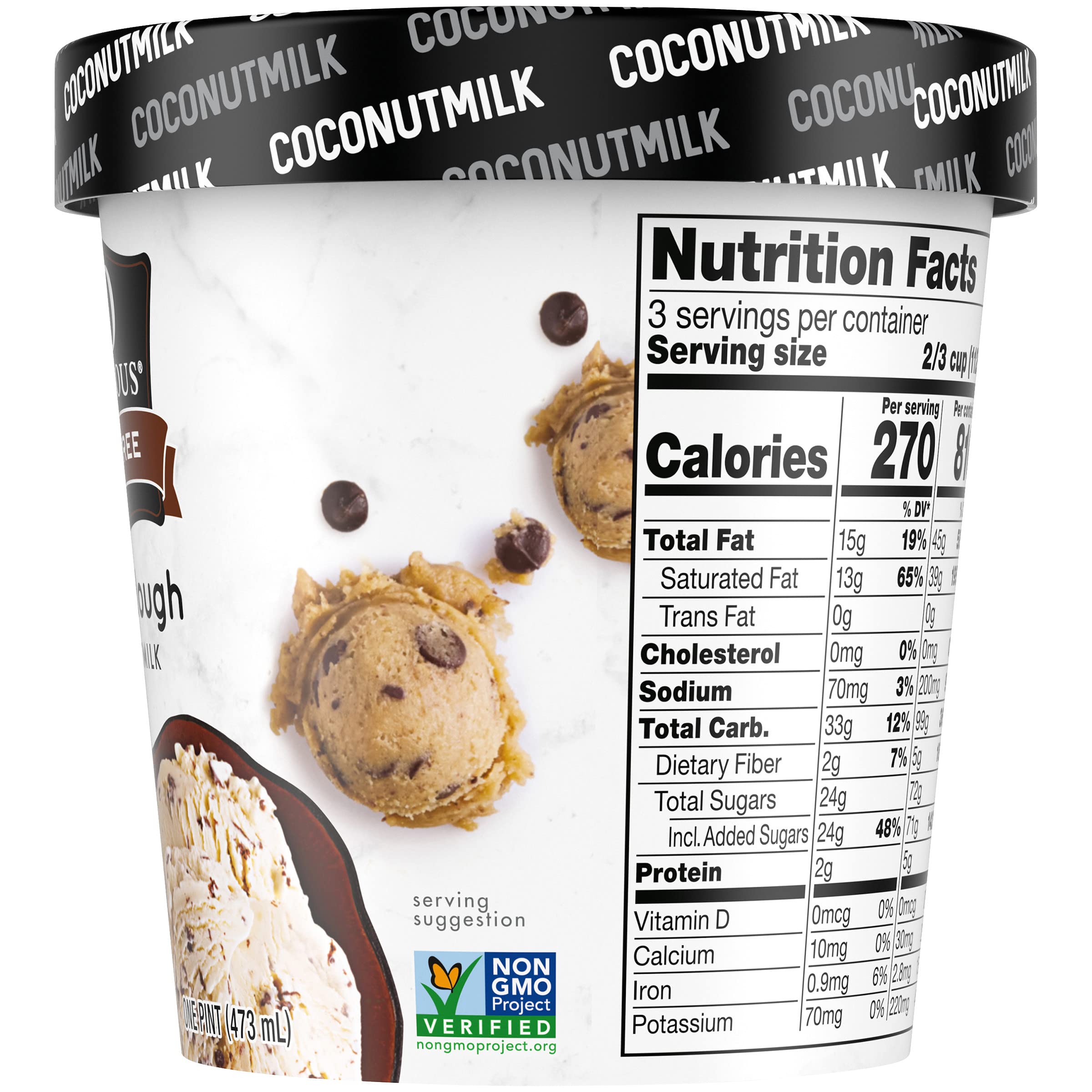 So Delicious Dairy Free Coconutmilk Frozen Dessert - Vegan Cookie Dough Flavor, Non-GMO Project Verified, 1 Pint - Perfect for Vegan Desserts, Lactose-Free Treats & Healthy Snacking