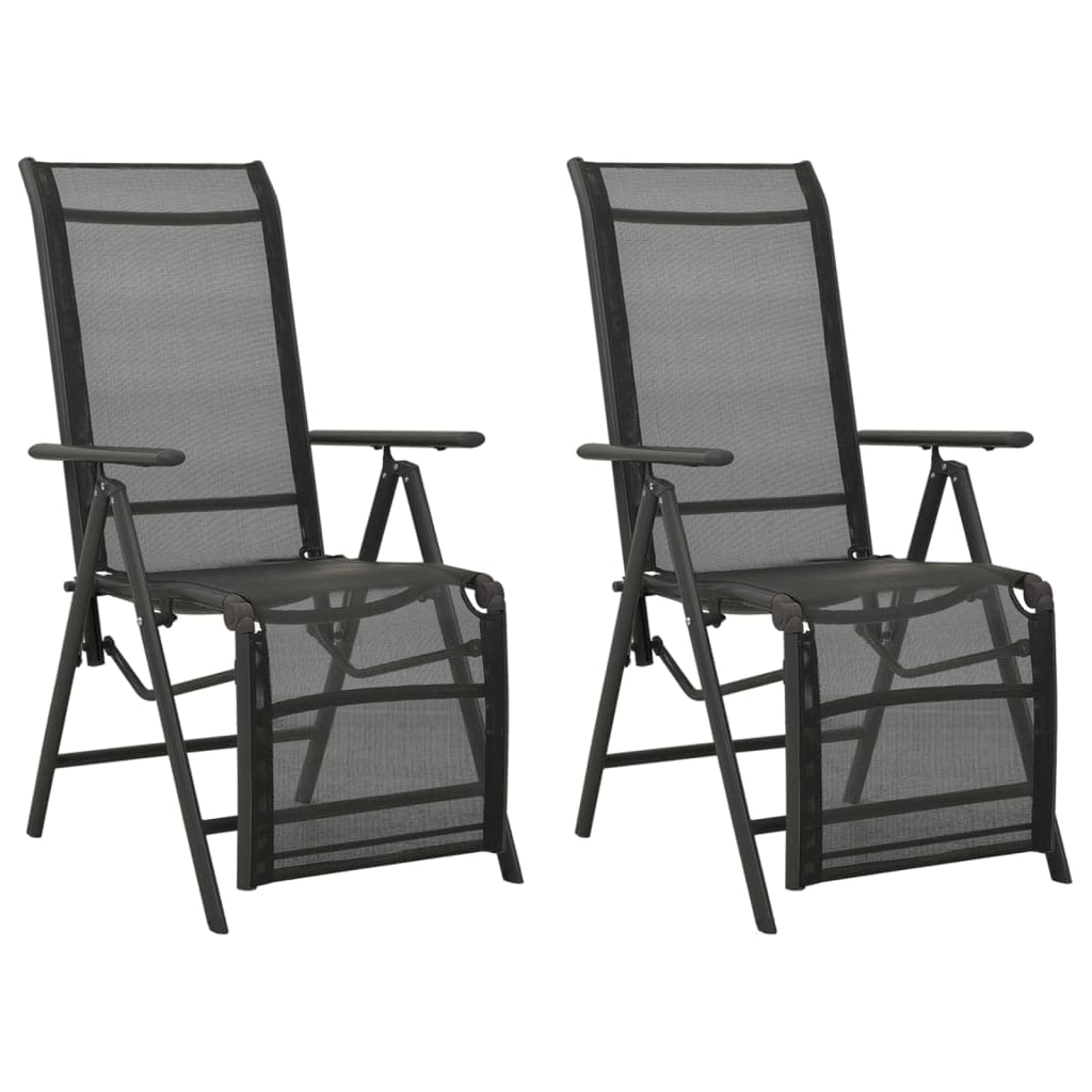 2-Pack Black Textilene & Aluminum Reclining Patio Chairs - 7-Position Adjustable Lounge Chairs with Armrests for Reading, Conversation Sets - Perfect for Garden, Backyard, Lawn, Porch, Poolside & Balcony Relaxation