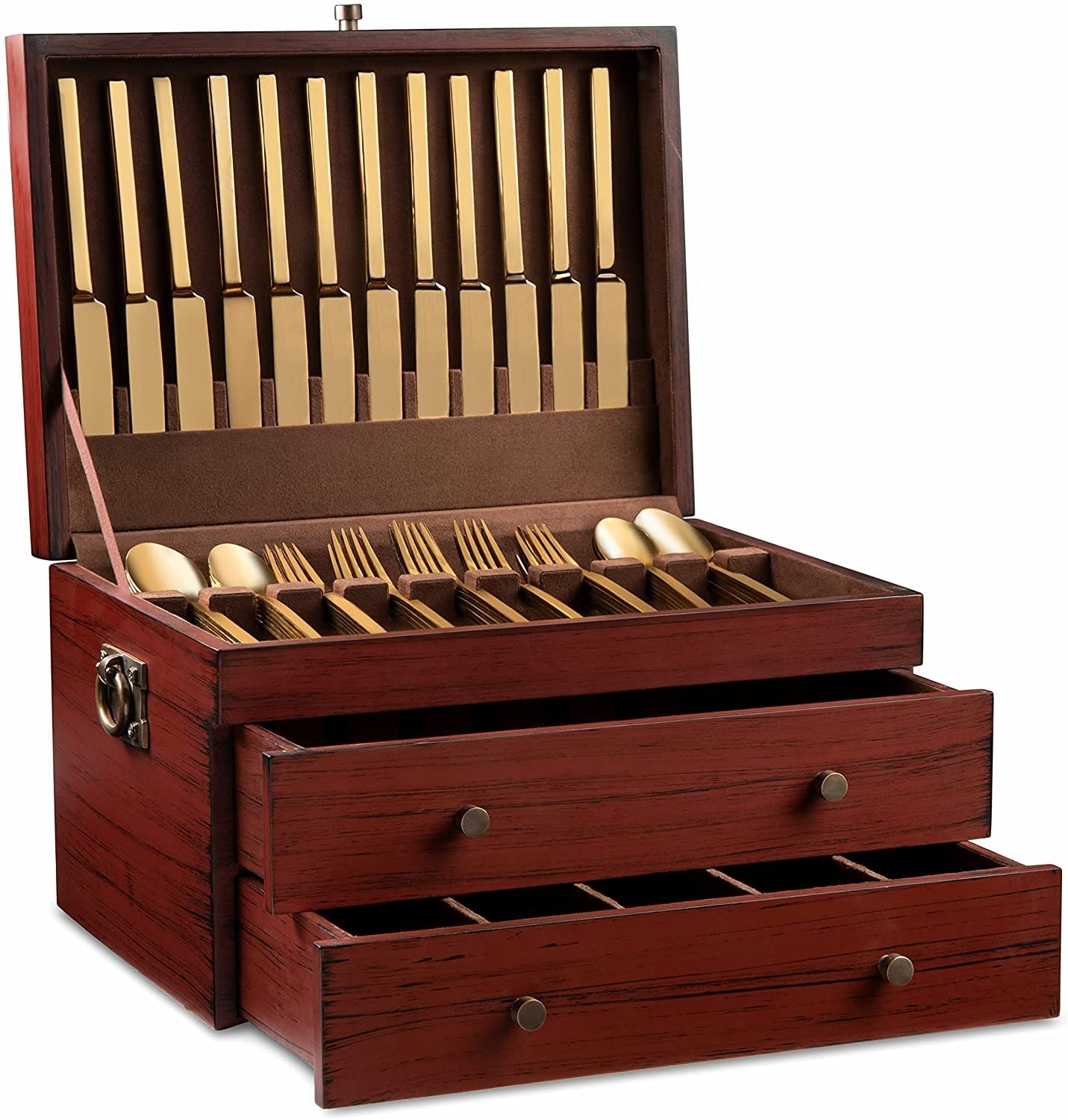 Royalty Art Fine Silverware Storage Box with Pull-Out Drawer - 15” x 11” Large Kitchen Organizer for Flatware, Utensils & Cutlery - Elegant Countertop Decor for Dining Room & Kitchen - Perfect for Hosting, Gifting & Home Organization