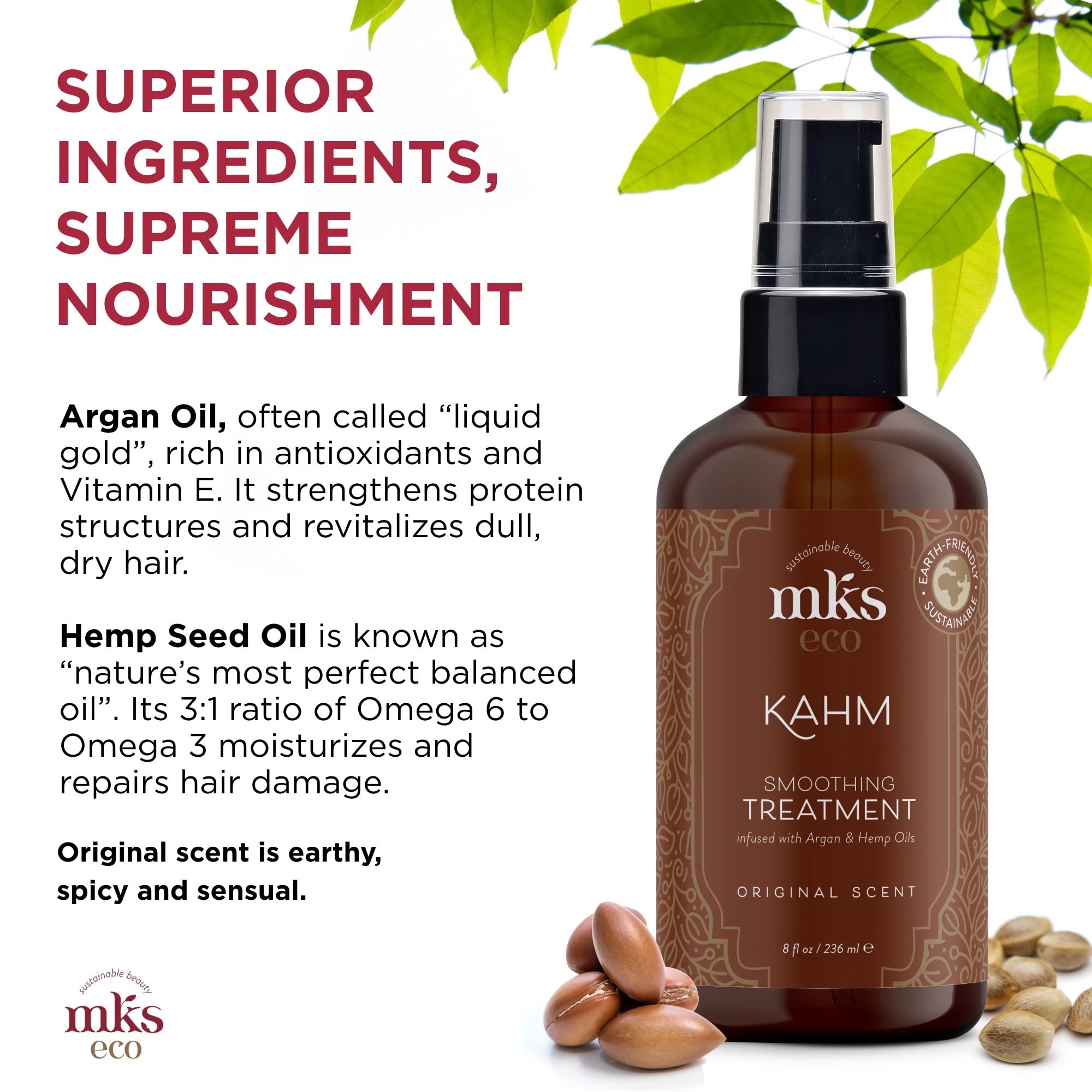 Earthly Body MKS Eco Kahm Smoothing Hair Treatment - Vegan & Cruelty Free Conditioner with Vegetable Keratin Protein, Moroccan Argan Oil & Hemp Seed Oil (Original Scent, 1 Count) | Hydrating & Repairing for Dry, Damaged Hair - Perfect for Daily Use & Salon Treatments