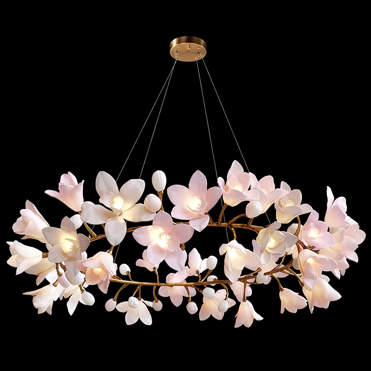 Elegant Circular Blossom Chandelier - Modern Floral Ceiling Light Fixture for Dining Room, Bedroom & Living Room Decor