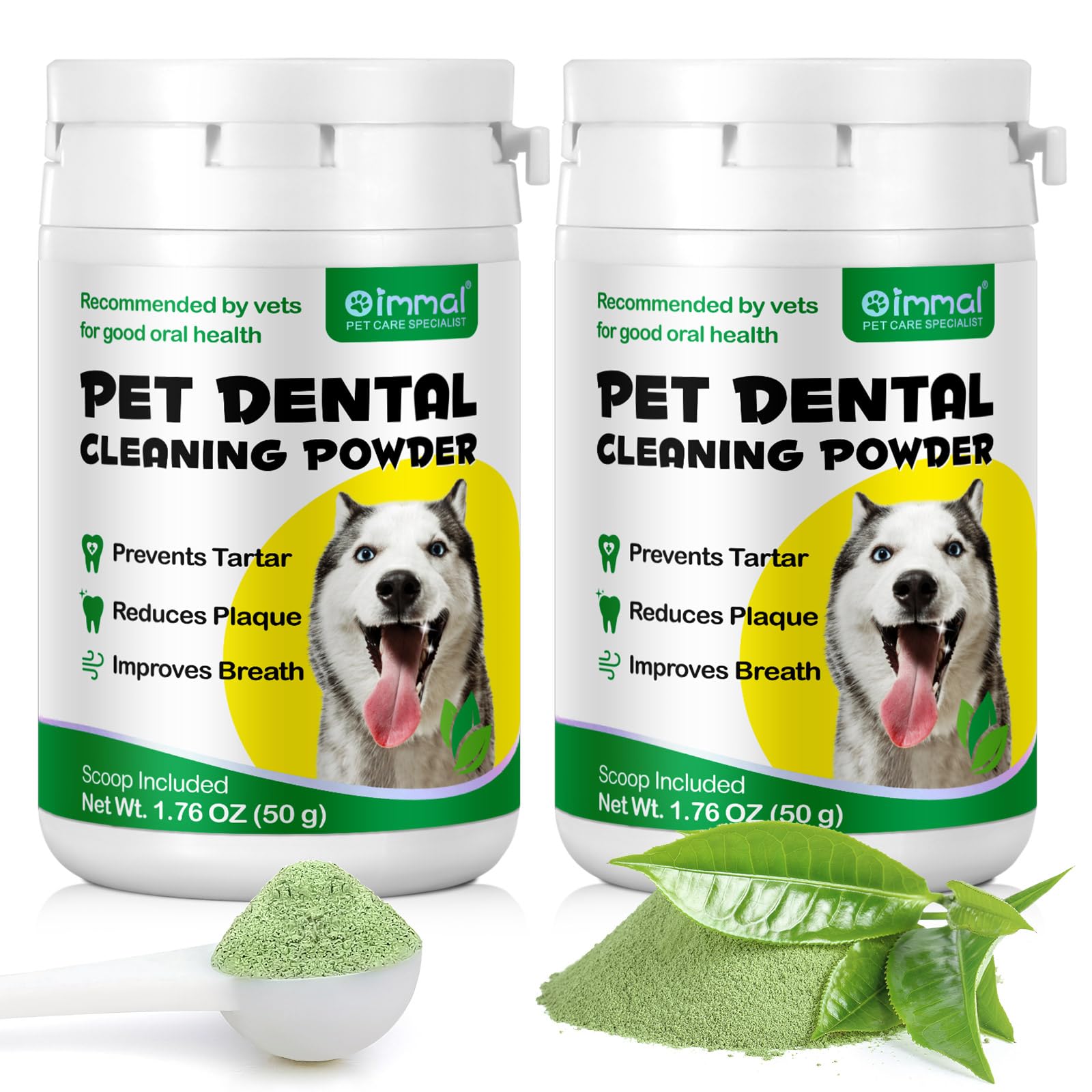 2 Pack Dog Teeth Cleaning Powder with Probiotics - Freshens Dog Breath, Reduces Plaque & Tartar - Dental Powder for Small, Medium & Large Dogs (50g) - Ideal for Daily Oral Care & Bad Breath Prevention