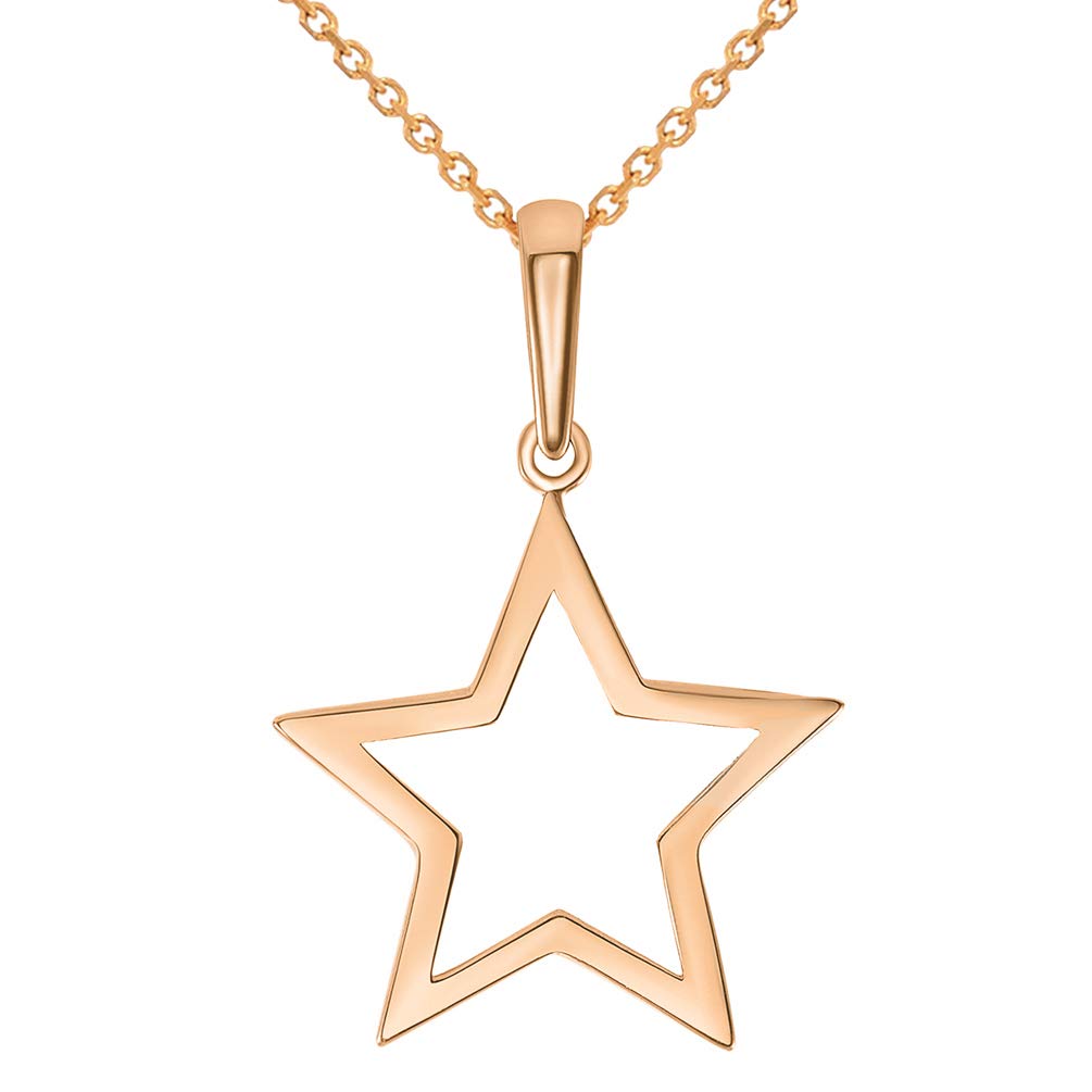 14K Rose Gold Open Star Charm Pendant Necklace for Women - Dainty Layering Jewelry, Gift for Her - Perfect for Date Night, Anniversary & Everyday Wear