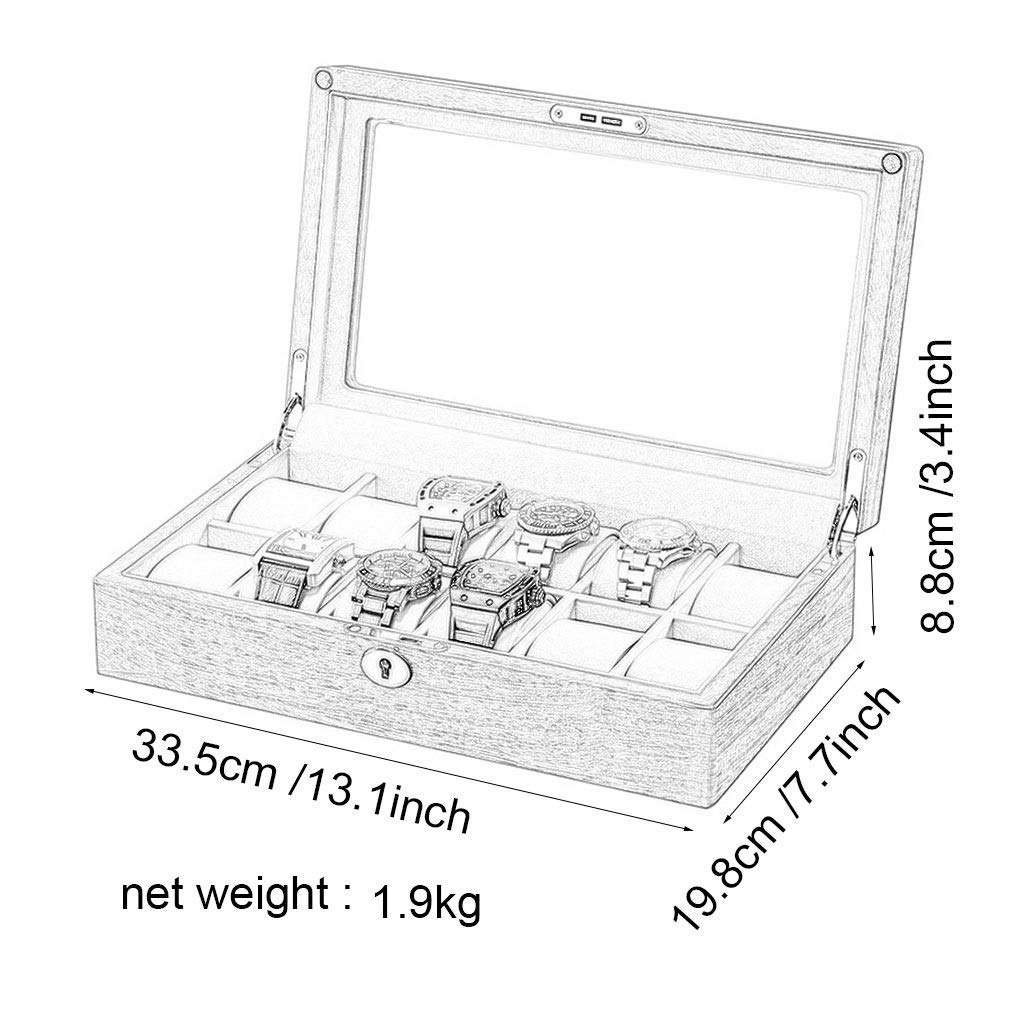 Premium Rosewood Watch Storage Box - Large 6/12 Compartment Display Case with Lock for Men's Wristwatches & Smartwatches | Elegant Watch Organizer for Home, Office, or Travel Use