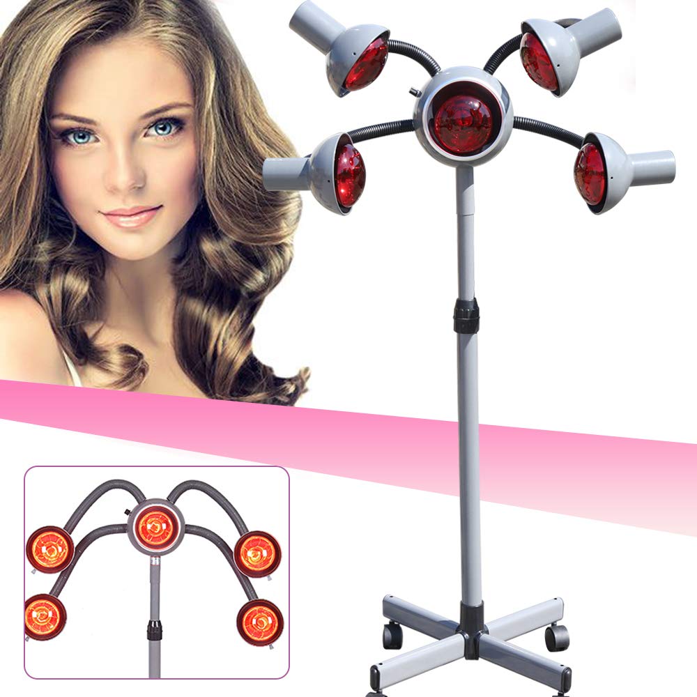 5-Head Red Light Therapy Hair Dryer Stand with Rolling Base - Professional Salon Heat Lamp for Hair Drying, Perming & Styling | Perfect for Hair Salons, Home Use & Professional Stylists