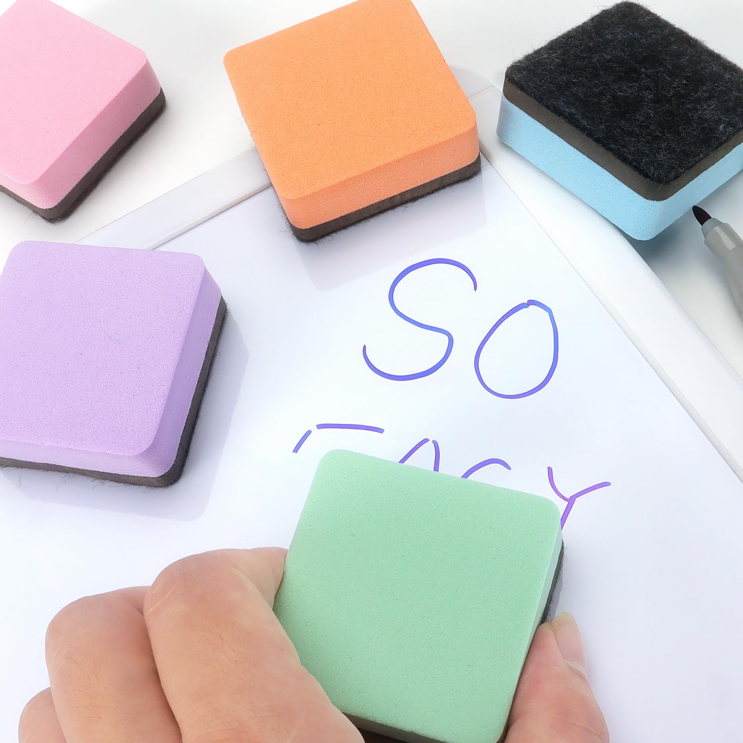 Tamaki 12 Pack Magnetic Dry Erase Board Erasers - Pastel Colored Square Whiteboard Cleaners for Kids Classroom & Office Use - Perfect for School, Home, and Office Whiteboards