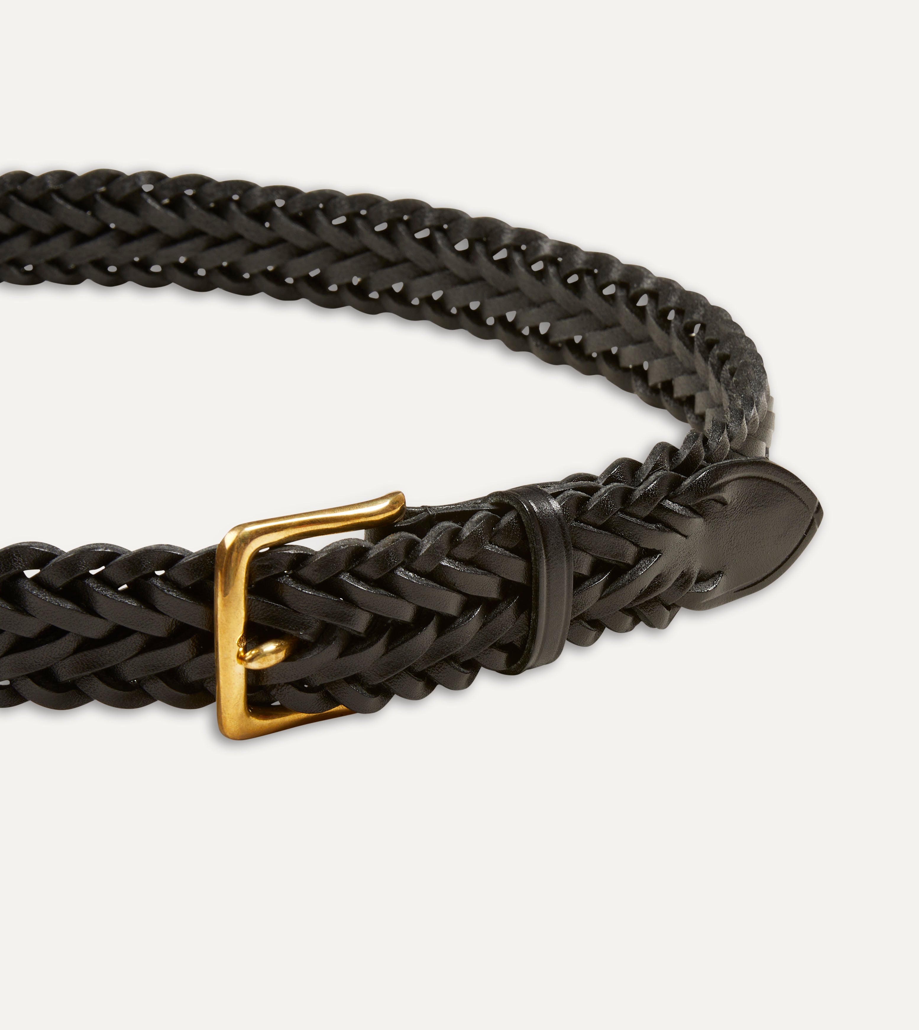 Premium Black Plaited Bridle Leather Belt with Antique Brass Buckle - Stylish & Durable for Men & Women | Perfect for Casual, Office & Formal Wear