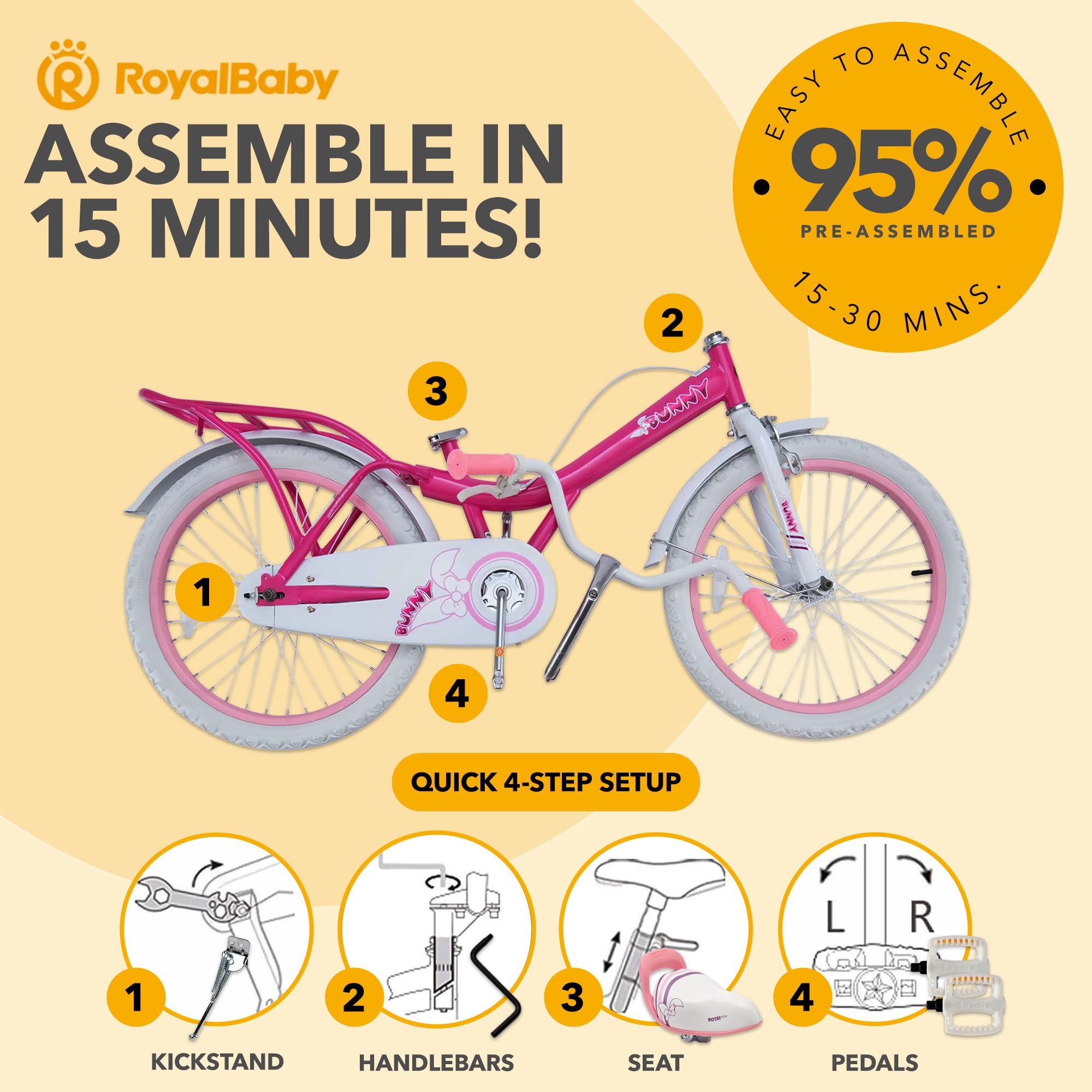 Royalbaby Princess Girls Bike for Kids 12-20 Inch - Pink & Purple Children's Bicycle with Basket, Training Wheels & Bell - Perfect for Ages 3-12 | Birthday Gifts, Park Rides & Neighborhood Cycling