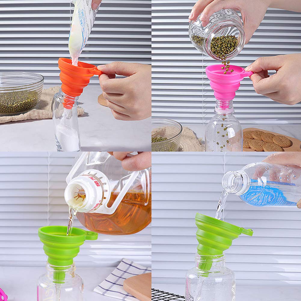 3-Pack Collapsible Silicone Kitchen Funnel Set - Food Grade, Portable for Water Bottles, Oil, Liquid & Powder Transfer (Green) | Perfect for Camping, Baking, Travel & Home Kitchen Use