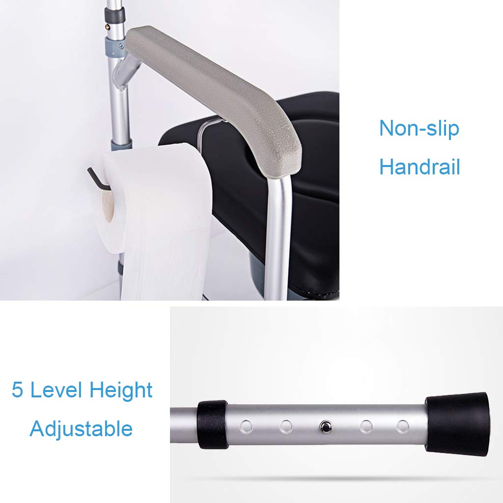 Adjustable Height Medical Commode Chair with Padded Seat & Safety Rails - Folding Bedside Toilet Shower Chair for Elderly, Disabled & Pregnant Women | Home Care, Post-Surgery Recovery & Bathroom Safety Aid