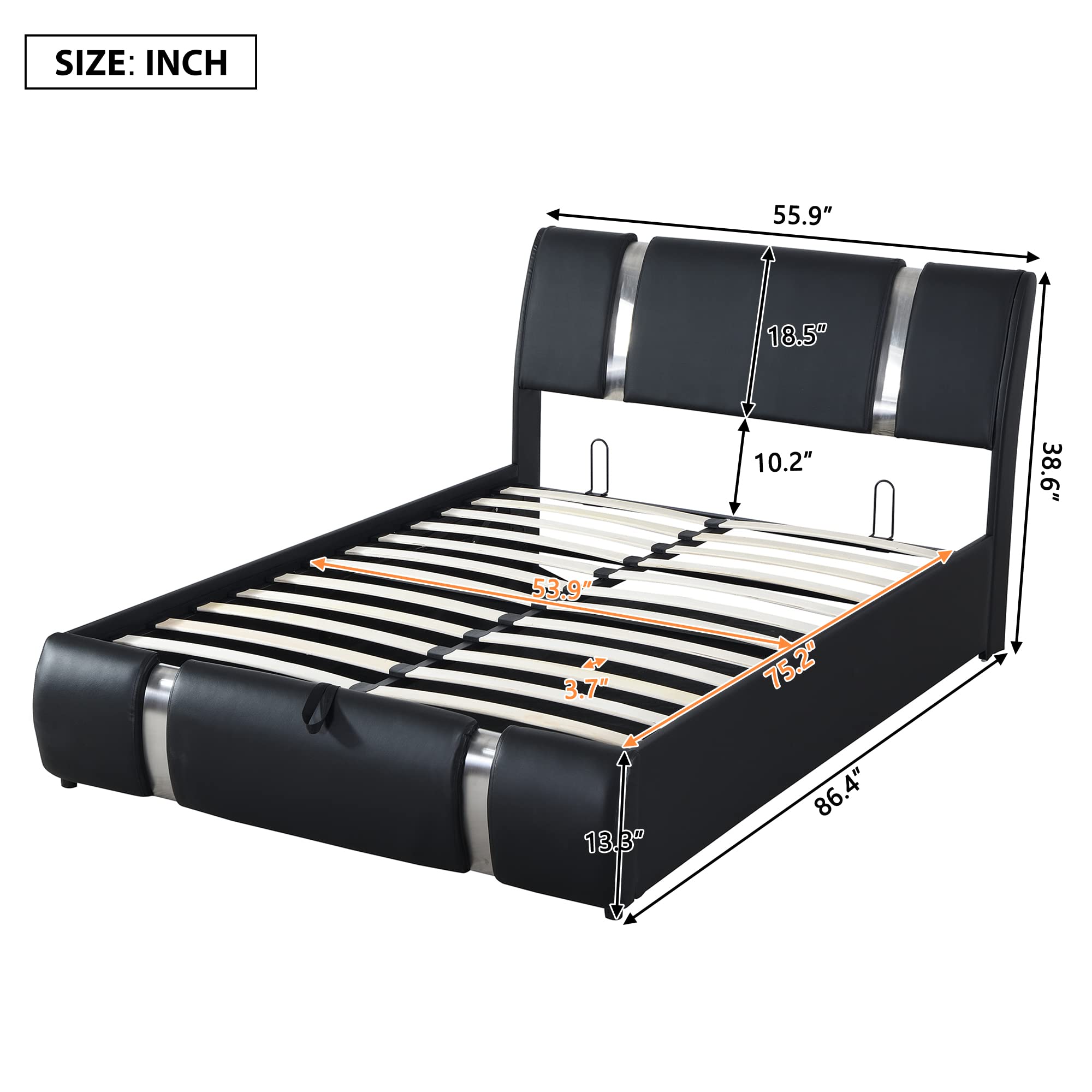 P PURLOVE Full Upholstered Faux Leather Platform Bed with Hydraulic Storage - Queen Size Bed Frame with Headboard & Wooden Slats, No Box Spring Needed (Black) - Perfect for Modern Bedrooms & Small Space Storage Solutions