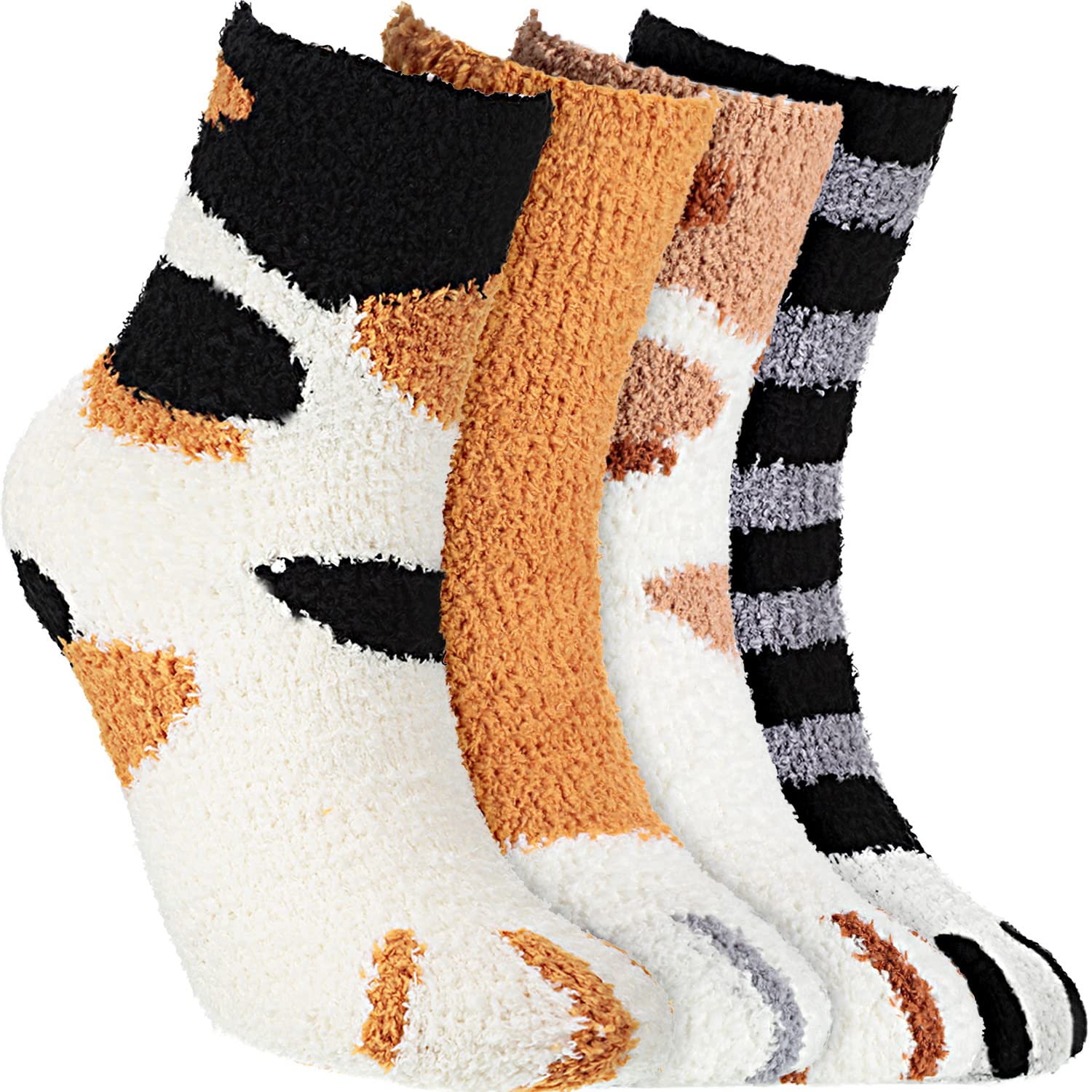 4 Pairs Cat Claw Fuzzy Slipper Socks - Soft Fluffy Winter Warm Socks for Women, Cozy Paw Design for Sleeping, Lounging & Home Comfort