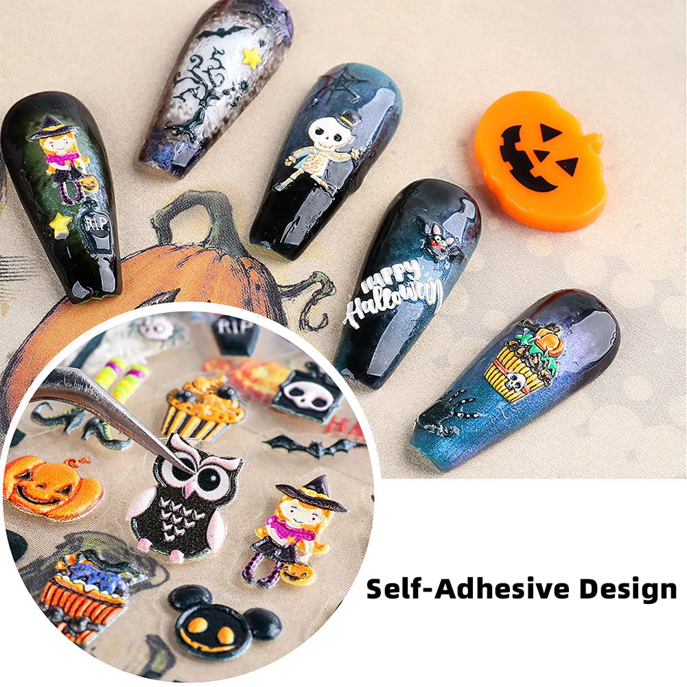 5D Halloween Nail Art Stickers - 3D Embossed Nail Decals with Strong Adhesive for Women, Girls & Kids | Perfect for Halloween Parties, Costume Accessories & Nail Art Designs