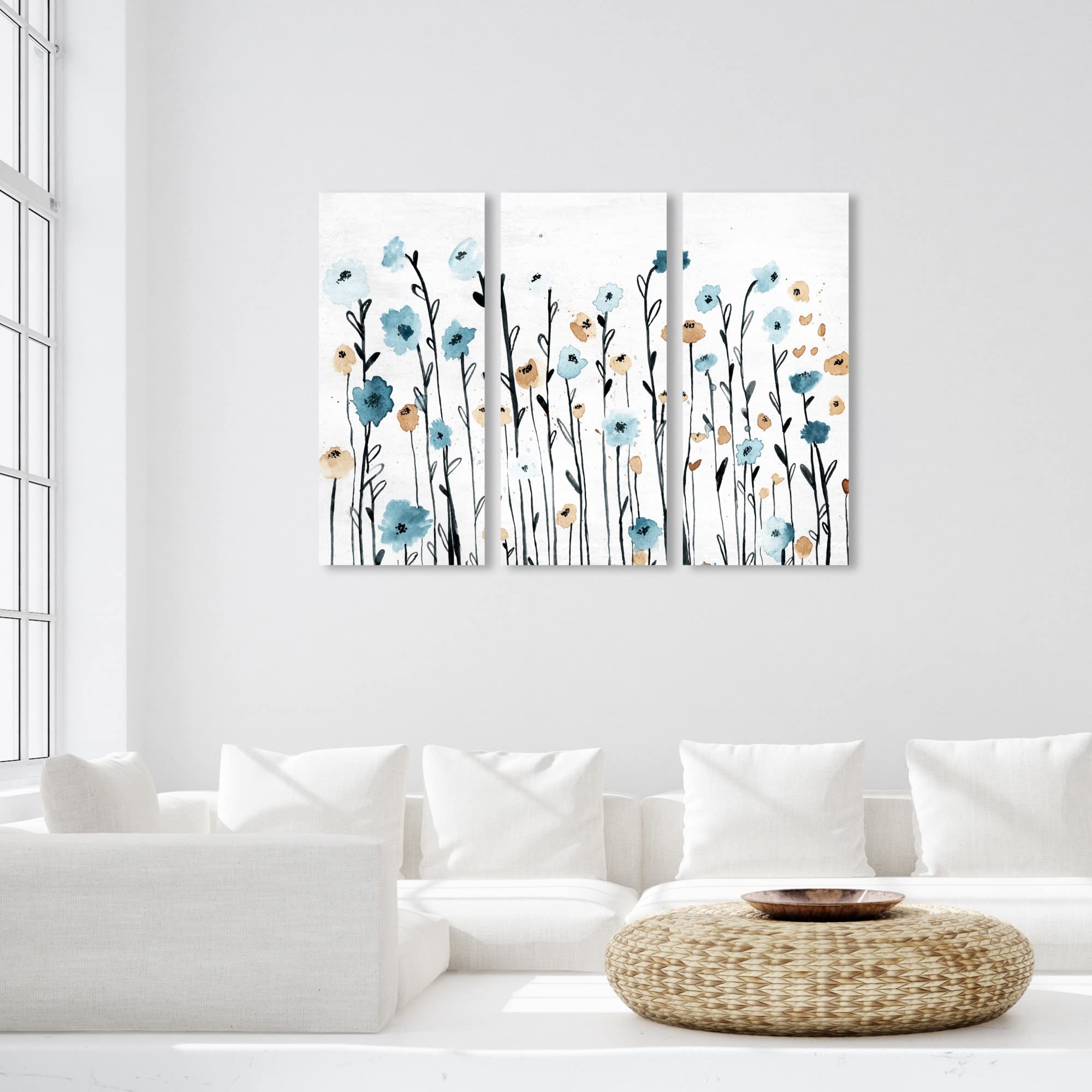 Oliver Gal Blue Flower Garden Three-Piece Canvas Wall Art Set - Blue & White 3 Panel Botanical Home Décor | Ready to Hang Living Room, Bedroom & Office Wall Decor