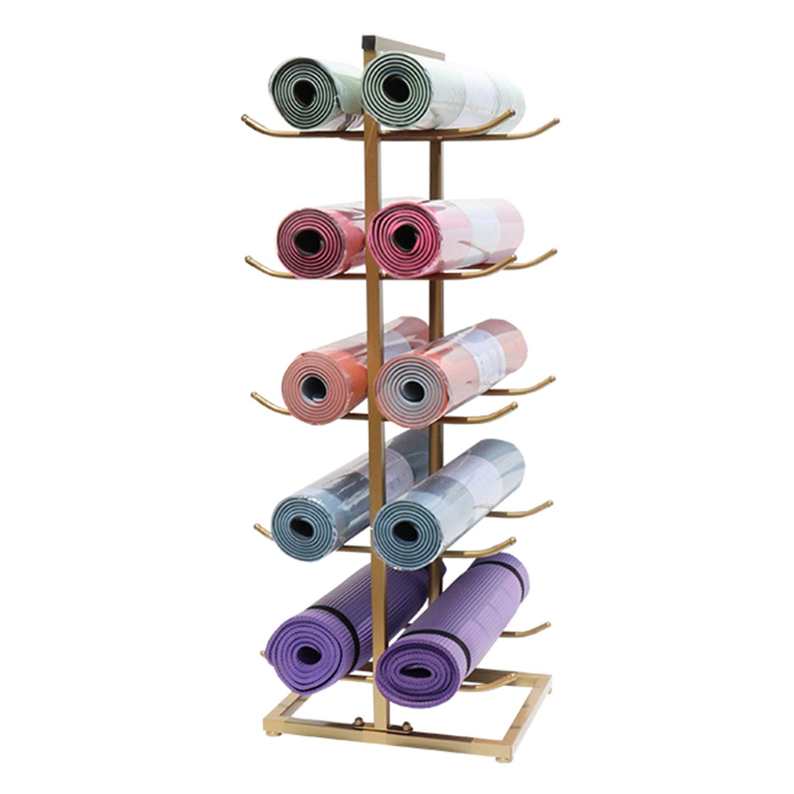 Premium ERLAN Gold Yoga Mat Storage Rack - Heavy Duty Metal Display Holder for 20 Foam Rollers & Yoga Mats - Space Saving Entryway Organizer with Hardware Included - Perfect for Yoga Studios, Home Gyms & Clutter-Free Living Spaces