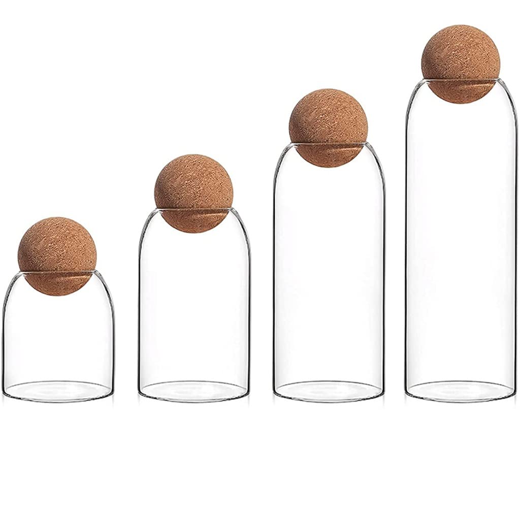 GRETD 4-Piece Glass Jar Set - Airtight Transparent Storage Containers for Tea, Coffee, Cereals, Spices & Dry Food | Clear 16oz Kitchen Pantry Organizers | Perfect for Home, Office & Restaurant Use
