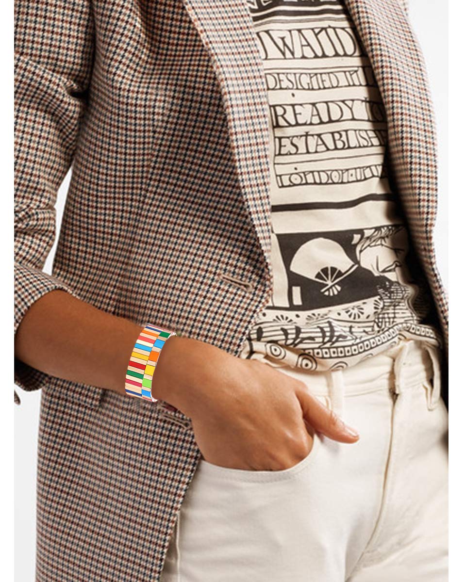 Rainbow Enamel Tile Bead Stretch Bracelets Set - Colorful Elastic Stackable Boho Bracelets for Women & Men | Handmade Layering Bracelets for Casual Wear, Festivals & Gifts