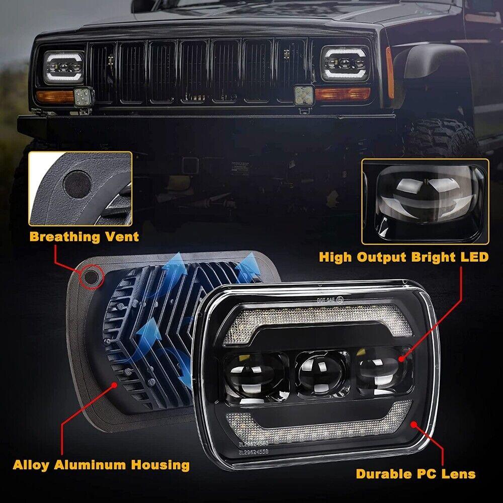 2-Pack 7x6 Inch Sealed Beam LED Headlights - Hi/Lo Beam, Yellow Turn Signal & White DRL - Perfect for Jeep Wrangler, Ford F-150, Chevy Silverado & Off-Road Vehicles