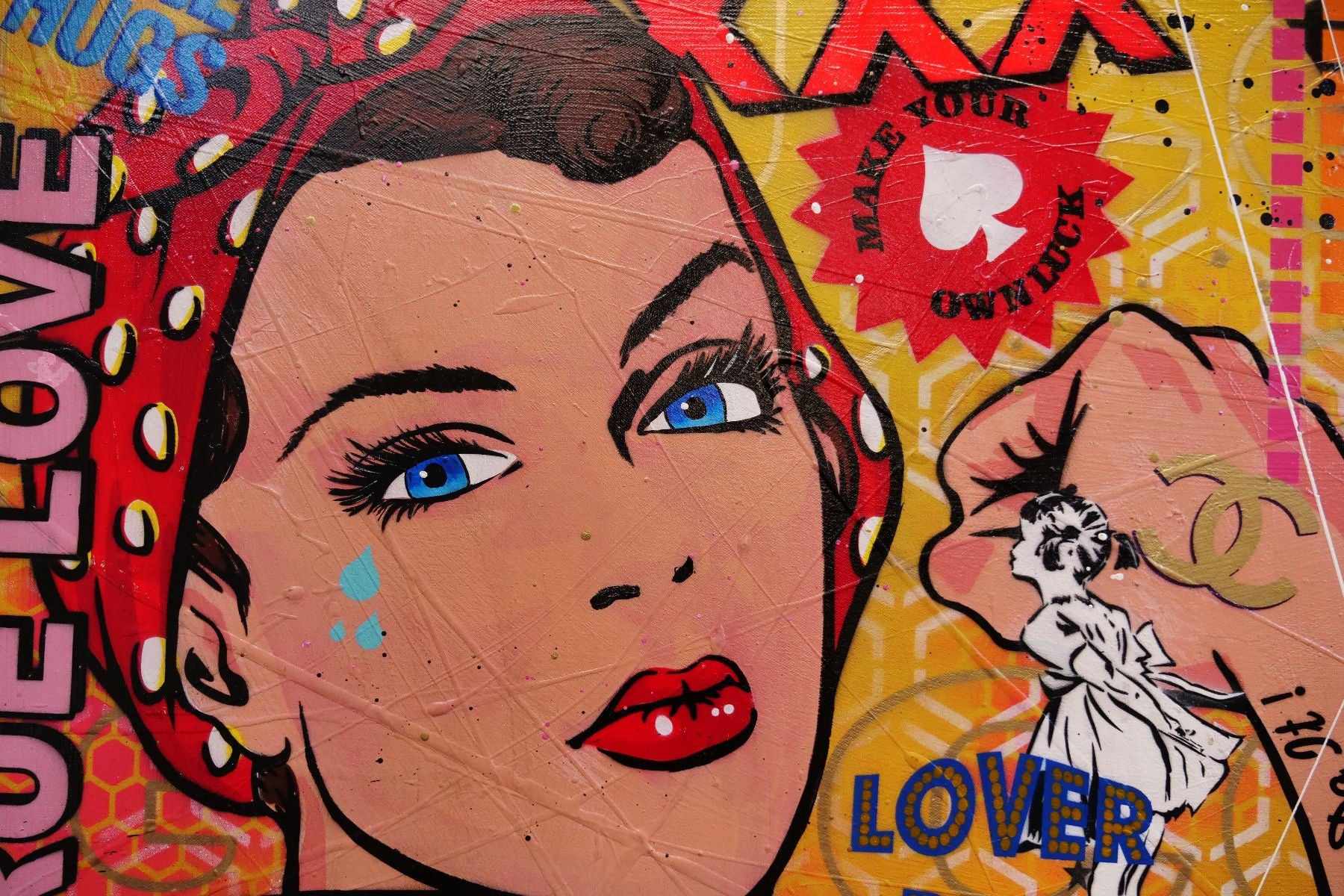 Diamond Rosie 160cm x 100cm Textured Urban Pop Art Canvas Painting - Rosie The Riveter Inspired Wall Decor for Living Room, Bedroom & Office