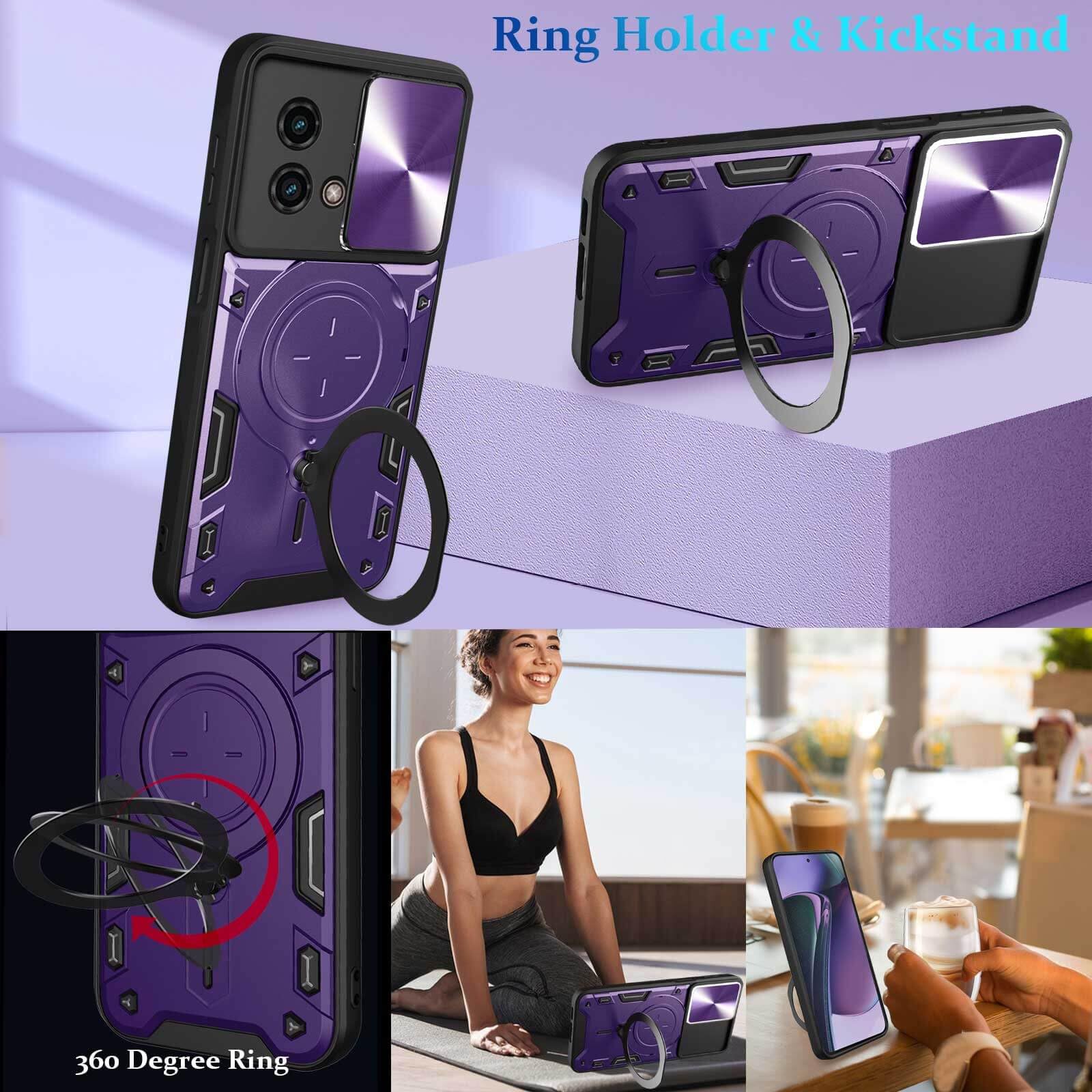 Premium Shockproof Case for Moto G Stylus 4G 2023 (6.5 Inch) - Slim Protective Phone Cover with Metal Ring Holder & Camera Protector - Full Body Protection for Women & Men (Purple) - Perfect for Work, Travel & Everyday Use