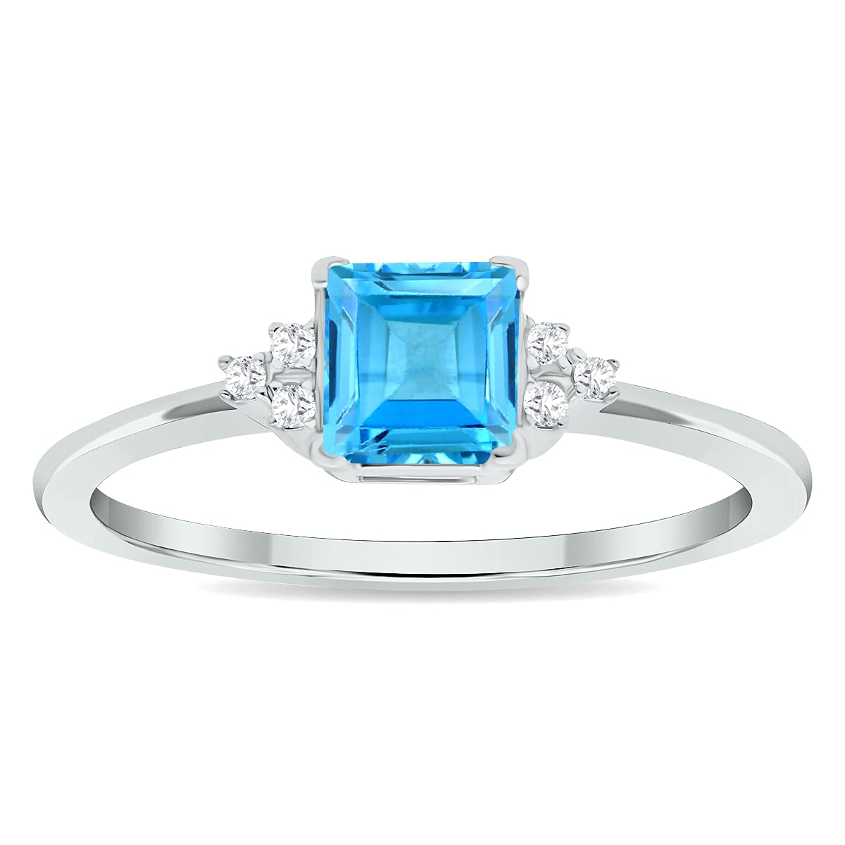 10K White Gold Princess Cut Blue Topaz & Diamond Half Moon Ring for Women | Elegant Jewelry Gift for Anniversary, Engagement & Special Occasions