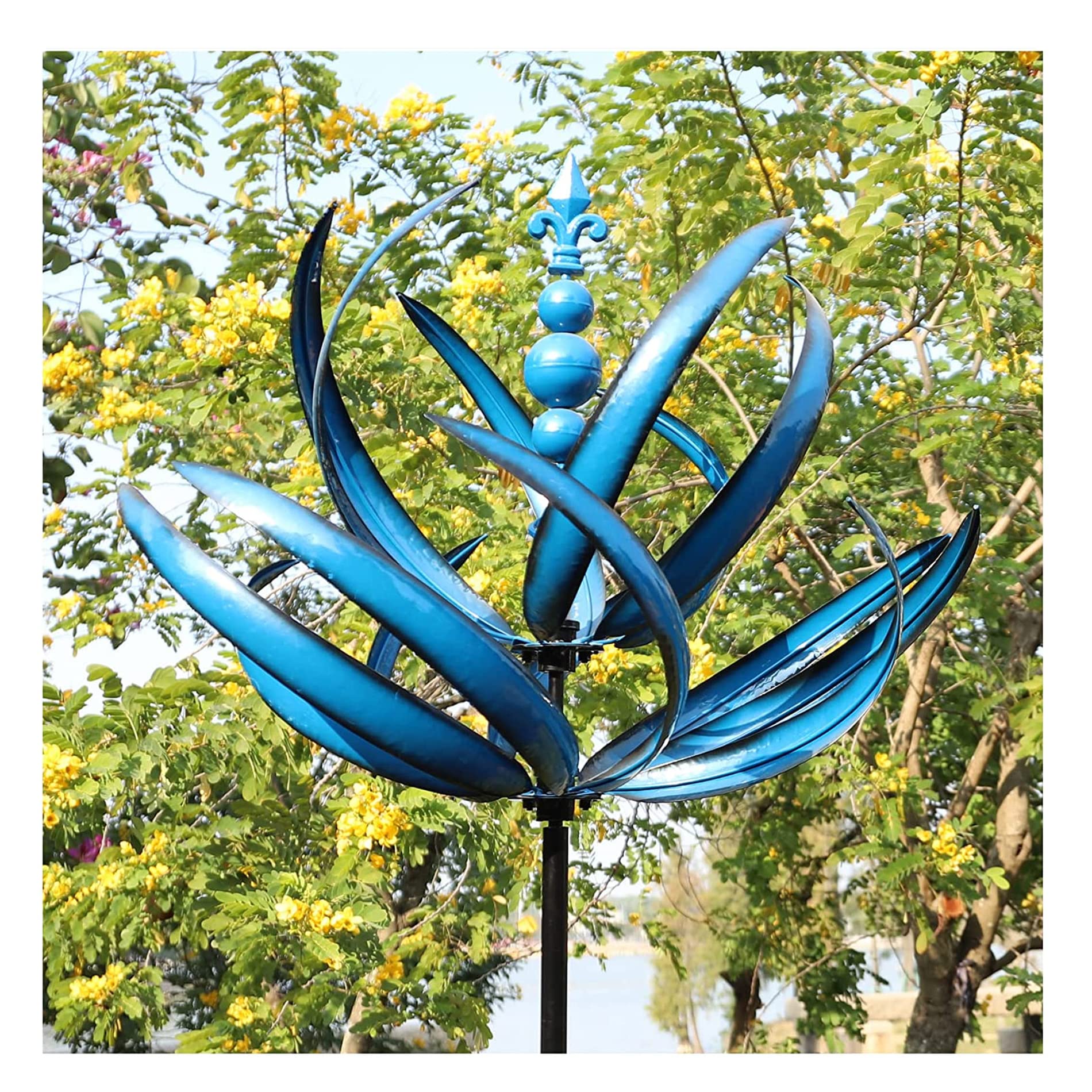 LimeHill Large Metal Wind Spinner for Yard and Garden - 21 x 91 Inch Blue Lotus Wind Spinner Outdoor Decor for Patio, Lawn, Backyard, and Porch Decorations