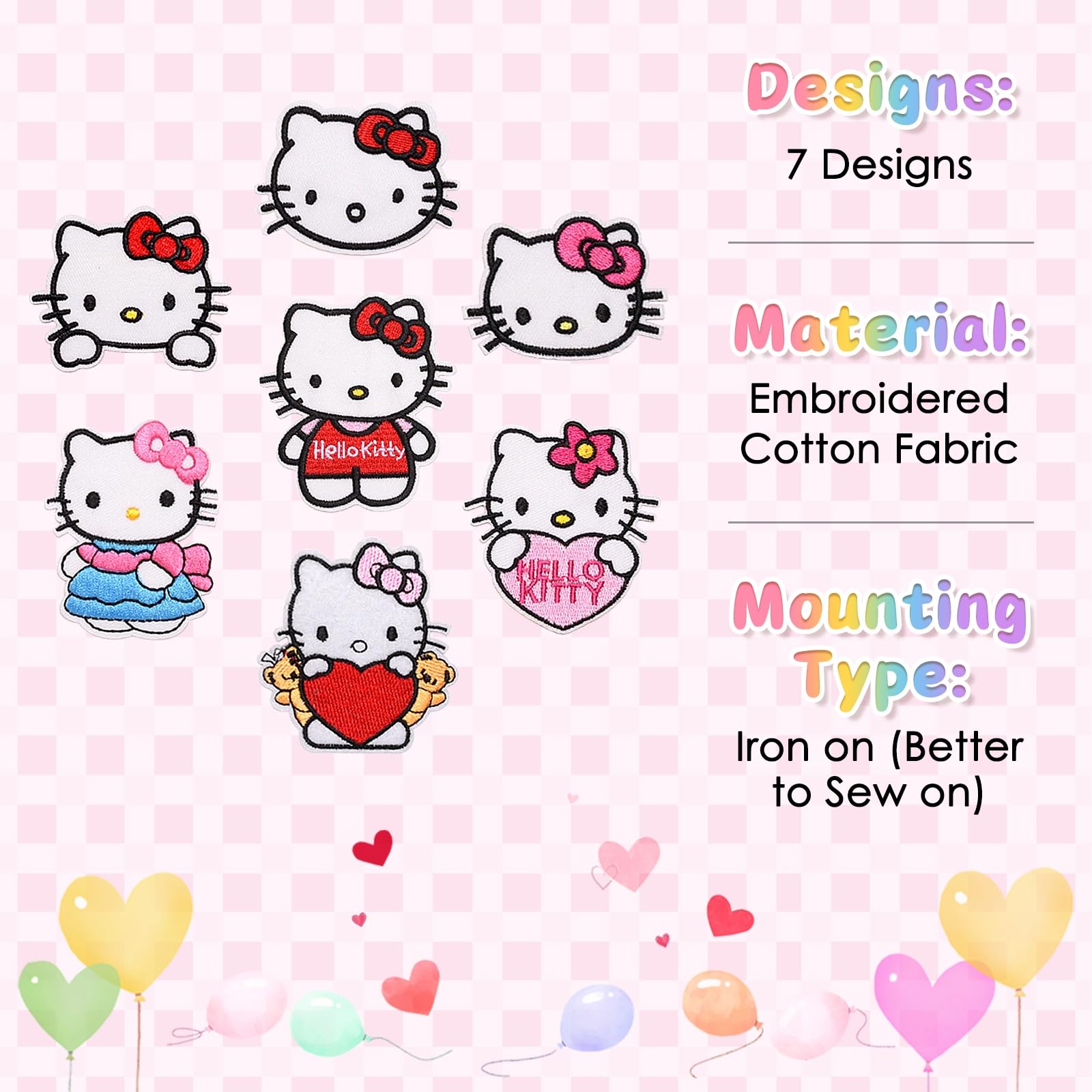 7Pcs Cute Cartoon Kitty Iron-On & Sew-On Embroidered Patches for Kids Clothing - T-Shirts, Jackets, Jeans, Vests, Hats & Backpacks | DIY Fashion Accessories for School, Parties & Everyday Wear