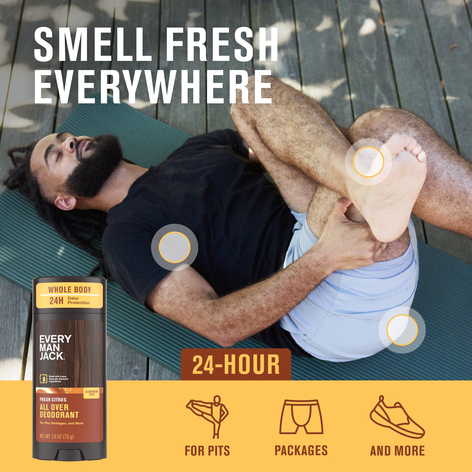 Every Man Jack All Over Deodorant Variety Pack - 24 Hour Aluminum Free Body Odor Protection - 3 Pack (Fresh Citrus, Coastal Surf, Coconut Vanilla) - 2.6 oz Each - Perfect for Gym, Travel & Daily Freshness