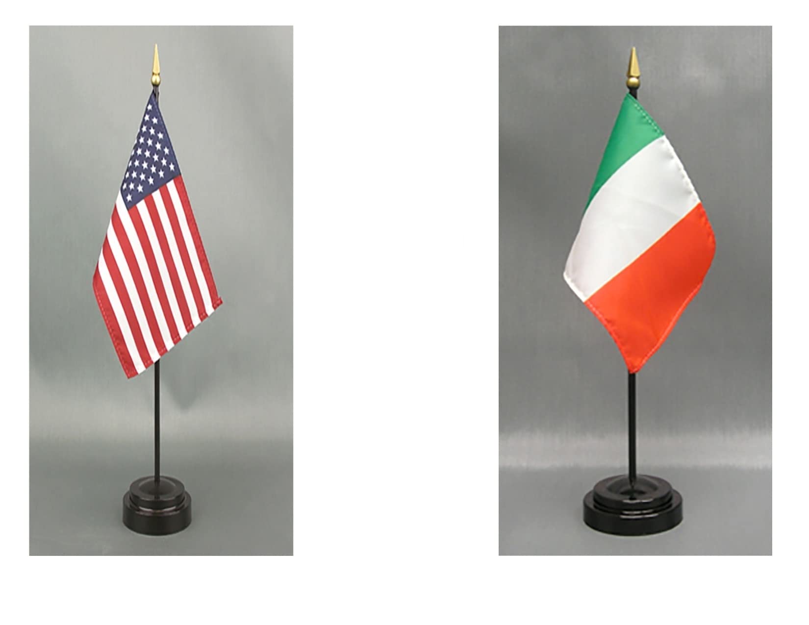 American Made Ireland Desk Flag Set - 4x6 Inch Rayon Office Desk & Hand Waving Table Flags with 2 Stands (USA & Ireland Flags) - Perfect for Office Decor, International Events & Home Displays