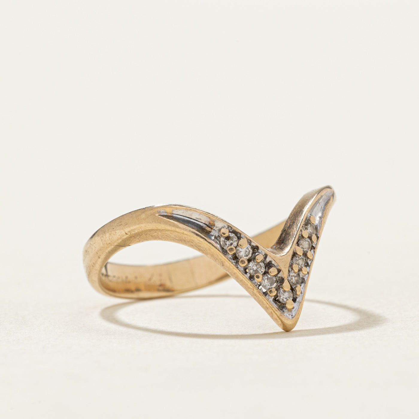 10K White Gold Diamond Chevron Ring for Women | 0.05ctw | Size 7 | Wedding, Engagement, Anniversary Gift | Elegant Stackable Band for Everyday Wear