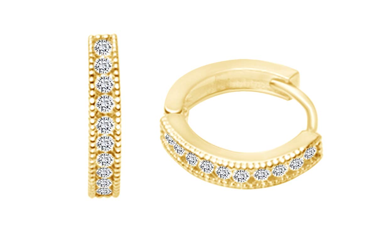 14k White Gold Round Cubic Zirconia Huggie Hoop Earrings for Women - Perfect for Everyday Wear, Parties & Special Occasions