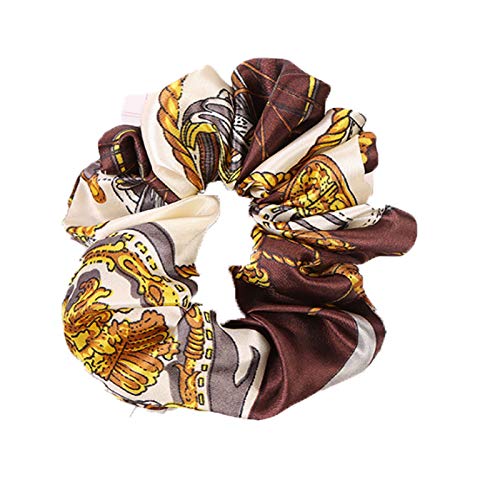 6 Pack Bohemian Floral Hair Scrunchies with Golden Chain - Soft Fabric Elastic Hair Ties for Women & Girls - Perfect for Ponytails, Buns, Cosplay & Everyday Wear