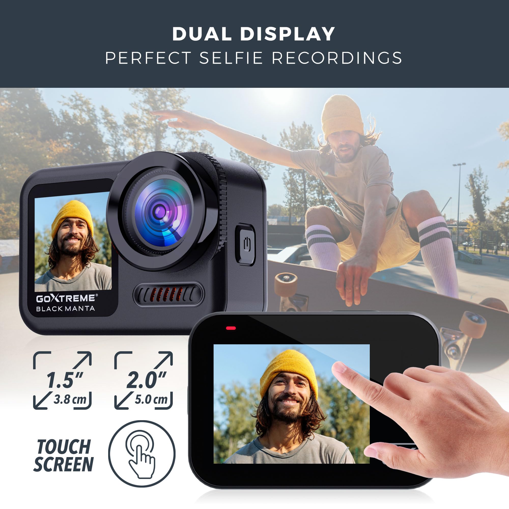 GoXtreme Black Manta 4K Waterproof Action Camera Kit - Complete Bundle with Hard Case, External Mic, Remote Control, 2 Batteries & Mounts | Perfect for Diving, Surfing, Skiing & Outdoor Adventures