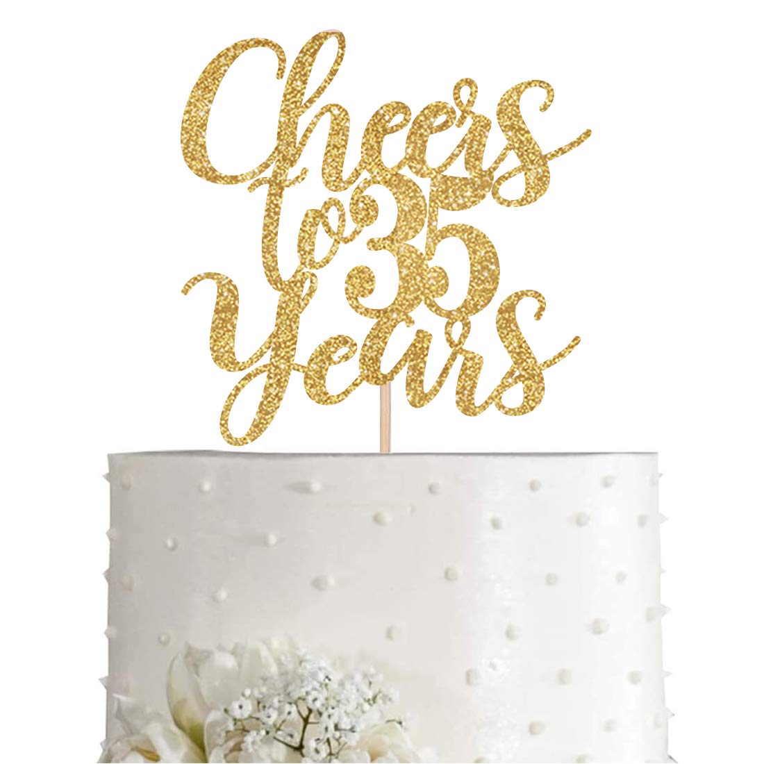 Gold Glitter Cheers to 35 Years Cake Topper | Happy 35th Birthday Cake Decoration | Party Supplies for Anniversary Celebration | Perfect for Birthday Cakes, Cupcakes & Dessert Tables