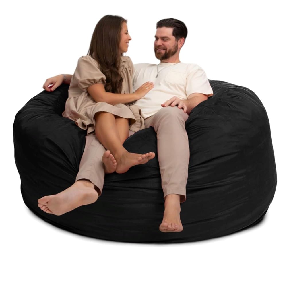 Premium 6ft Oversized Bean Bag Chair for Adults - Ultra Soft Black Suede Lounger, Comfy Couch Alternative for Living Room, Bedroom, Game Room & Home Theater Relaxation
