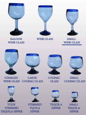 Premium Cobalt Blue Rim 7 oz Small Wine Glasses (Set of 6) - Recycled Lead-Free & Toxin-Free Glassware - Perfect for Cocktails, Dessert Wines, and Elegant Dinner Parties
