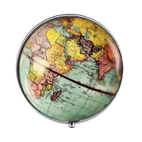World Map Globe Pill Box - Glass Candy Container for Travel & Adventure - Perfect for Medication, Vitamins & Small Items Storage